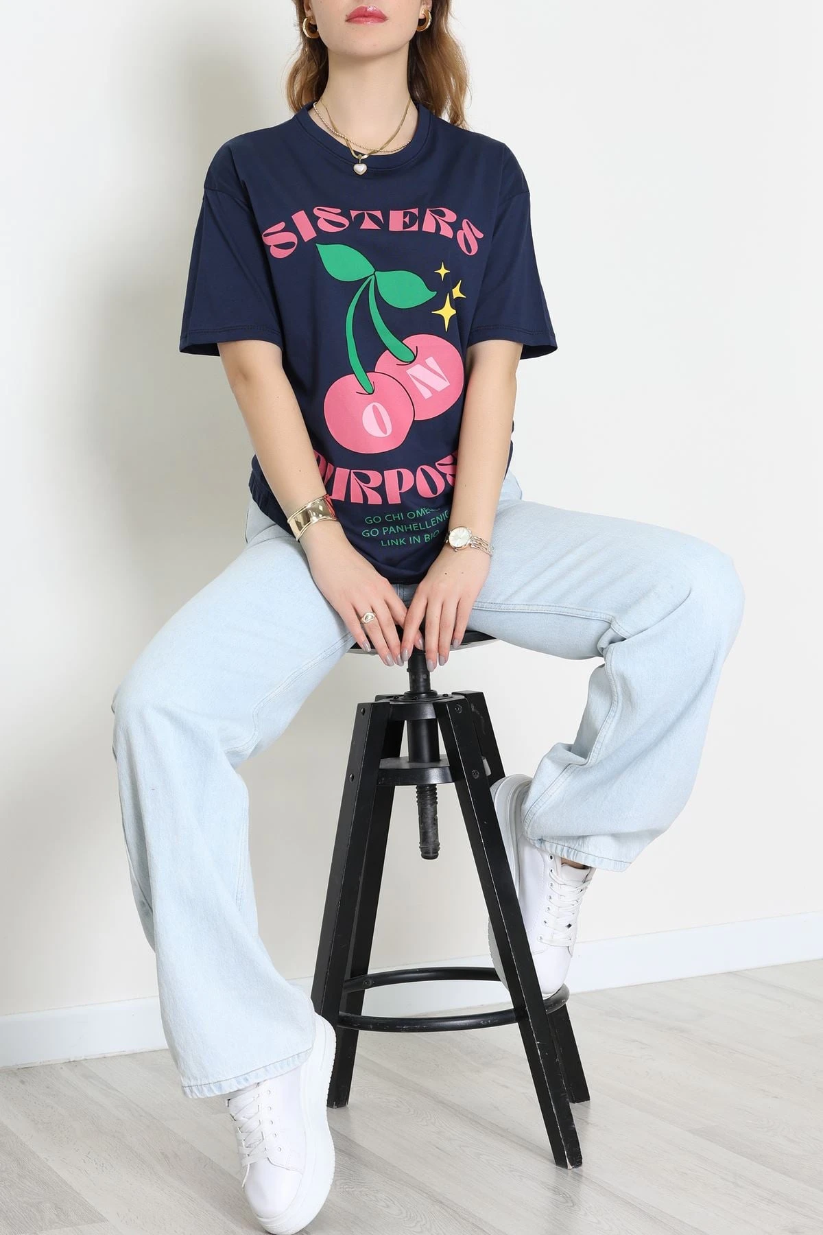 Baskılı Kompakt Penye Tişört Laciyeşil - 55044.1872.