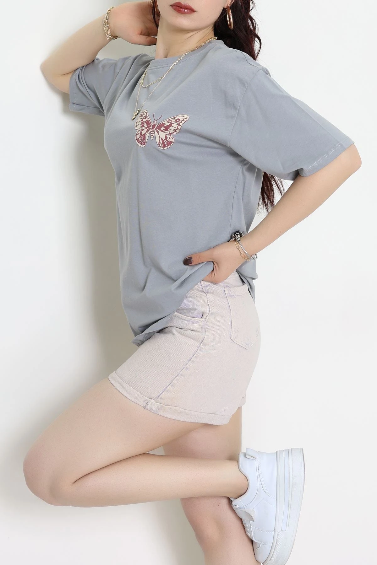 Baskılı Kompakt Penye Tişört Grikrem1 - 55044.1872.