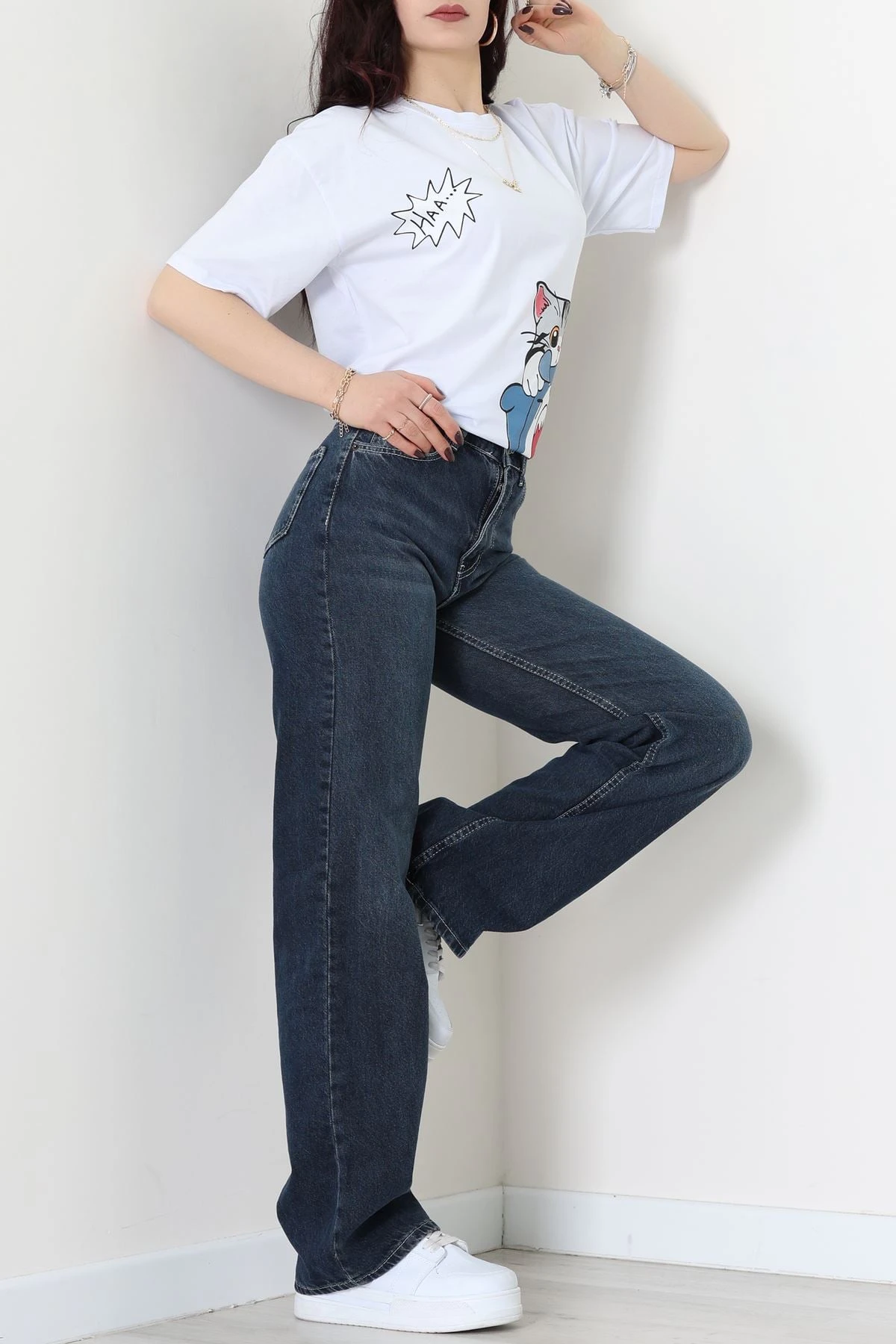 Baskılı Kompakt Penye Tişört Beyazgri1 - 55044.1872.