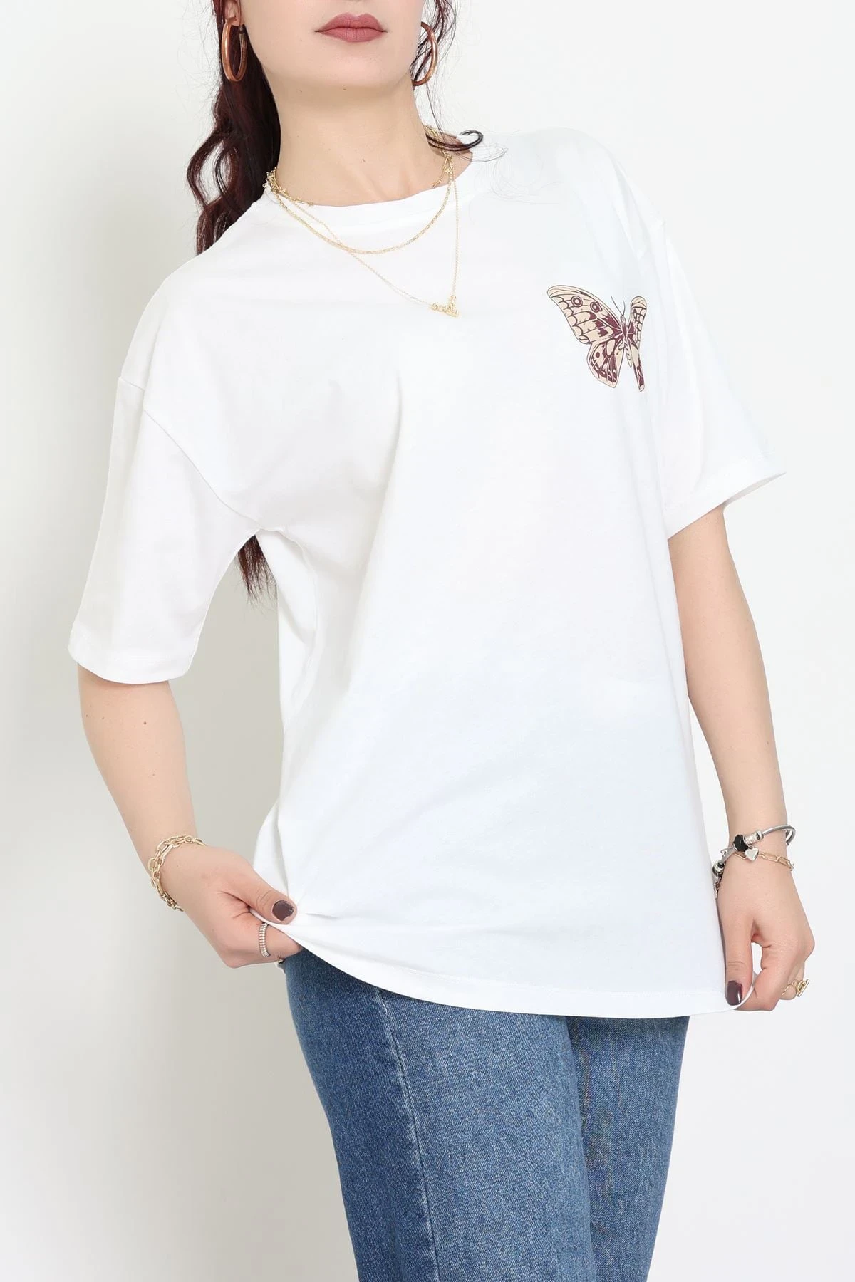 Baskılı Kompakt Penye Tişört Ekrukahve - 55044.1872.