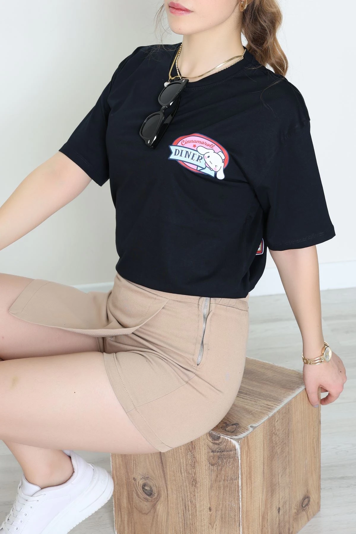 Baskılı Kompakt Penye Tişört Siyahmavi - 55044.1872.