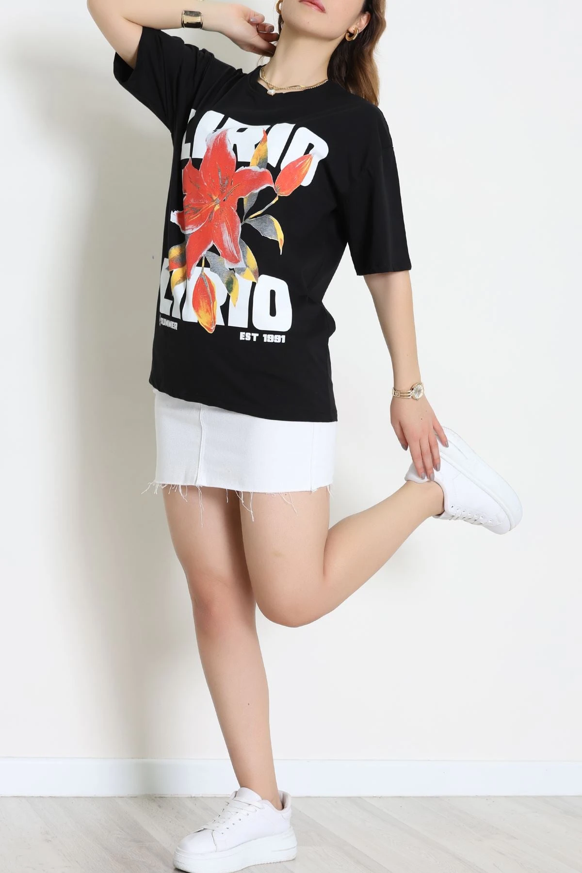 Baskılı Kompakt Penye Tişört Siyahkırmızı - 55044.1872.