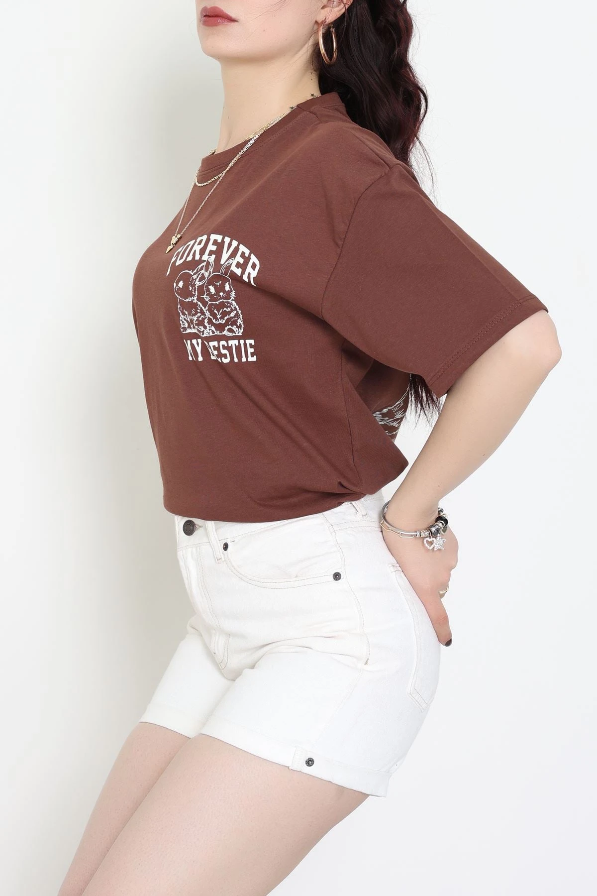 Baskılı Kompakt Penye Tişört Kahvebeyaz - 55044.1872.