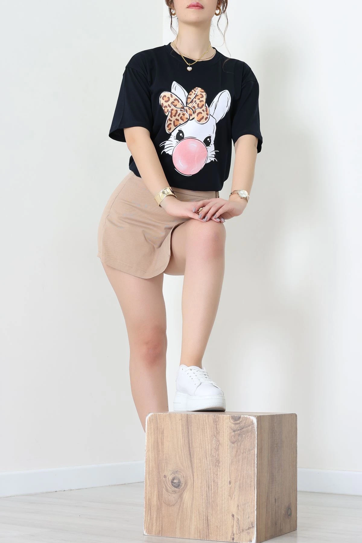 Baskılı Kompakt Penye Tişört Siyahleo - 55044.1872.