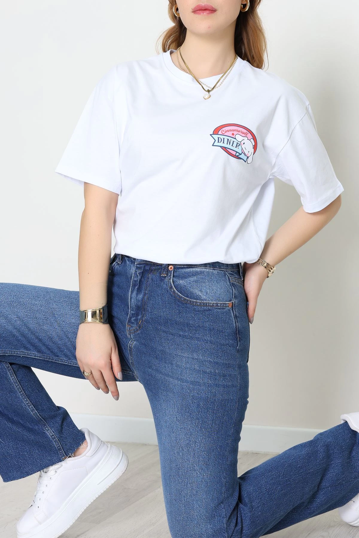 Baskılı Kompakt Penye Tişört Beyazsarı - 55044.1872.