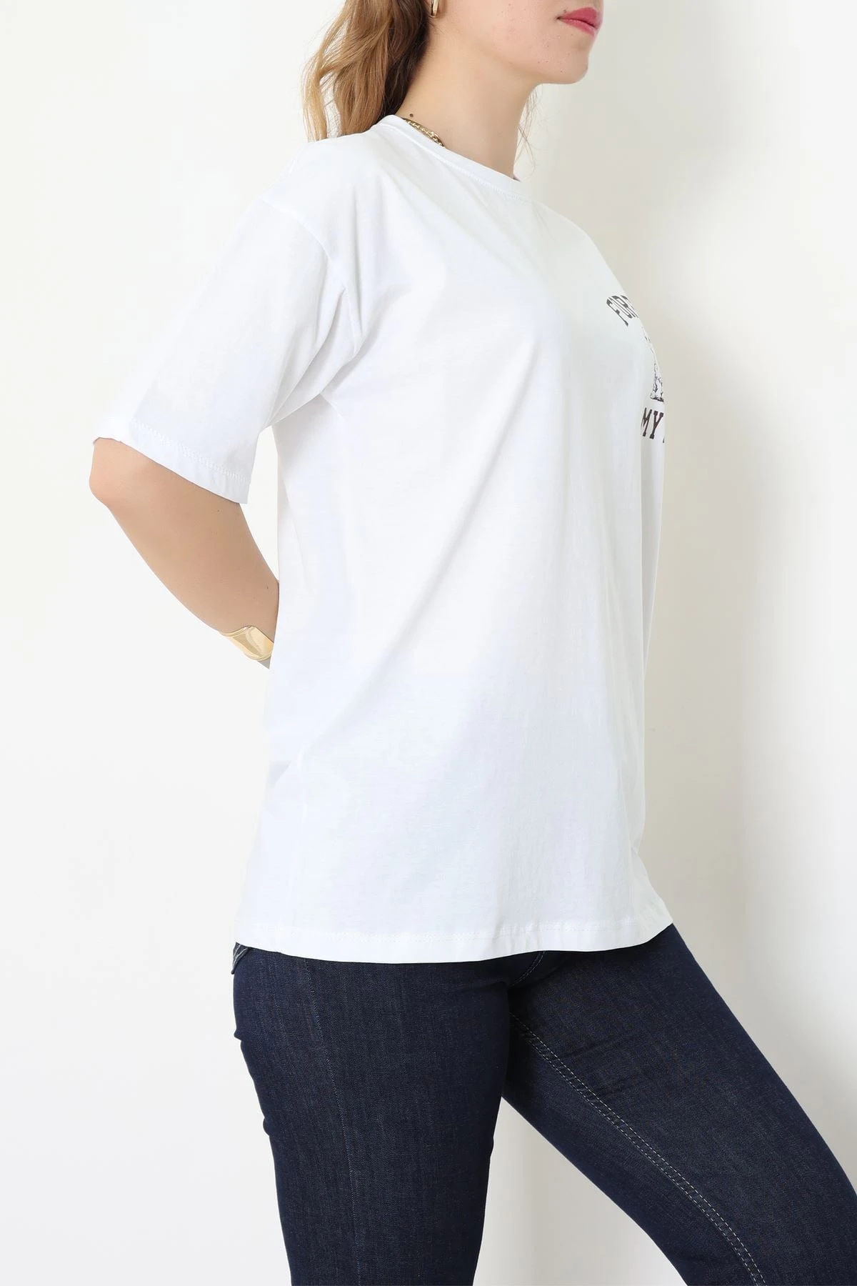 Baskılı Kompakt Penye Tişört Beyazkahve - 55044.1872.