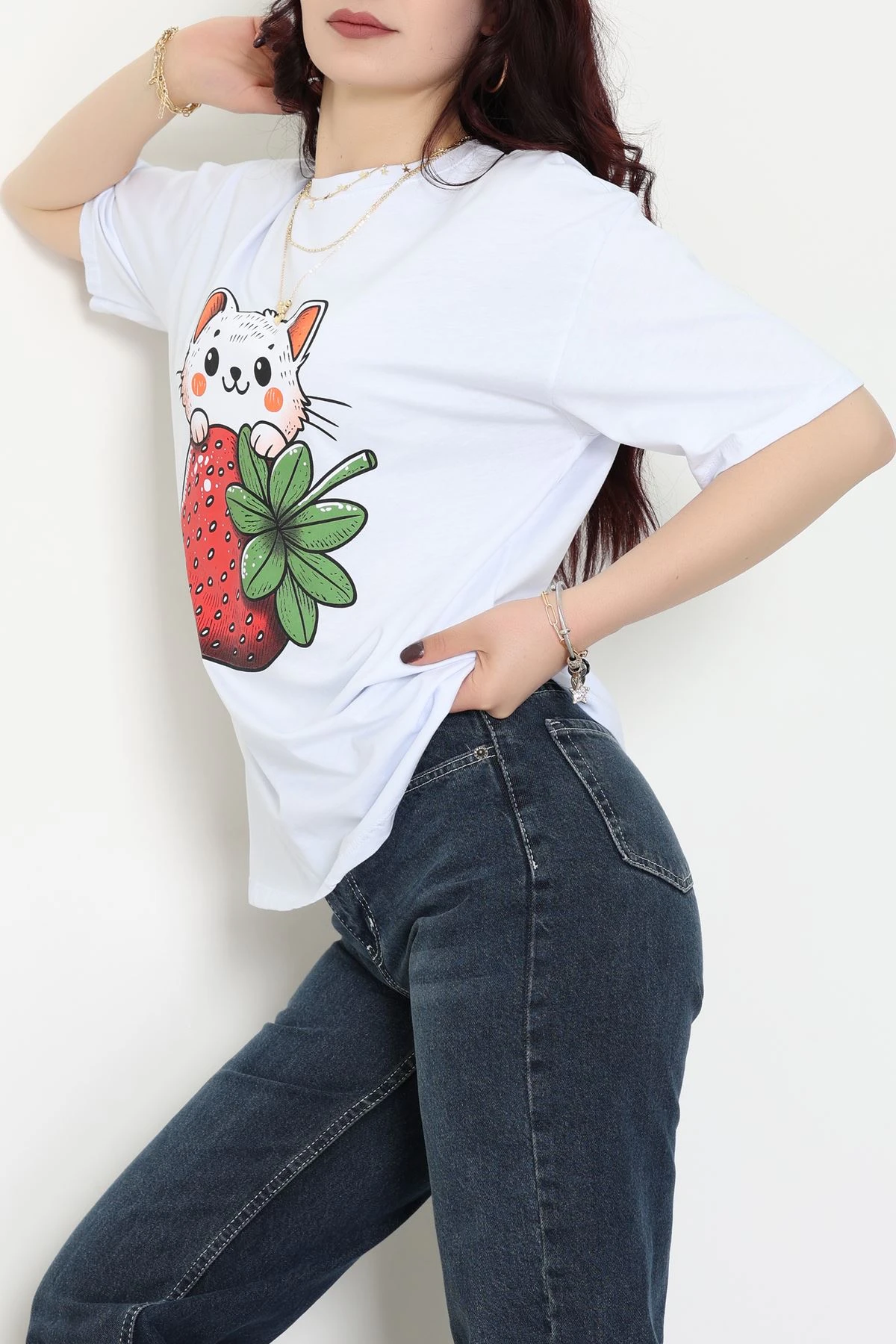 Baskılı Kompakt Penye Tişört Beyazyeşil1 - 55044.1872.