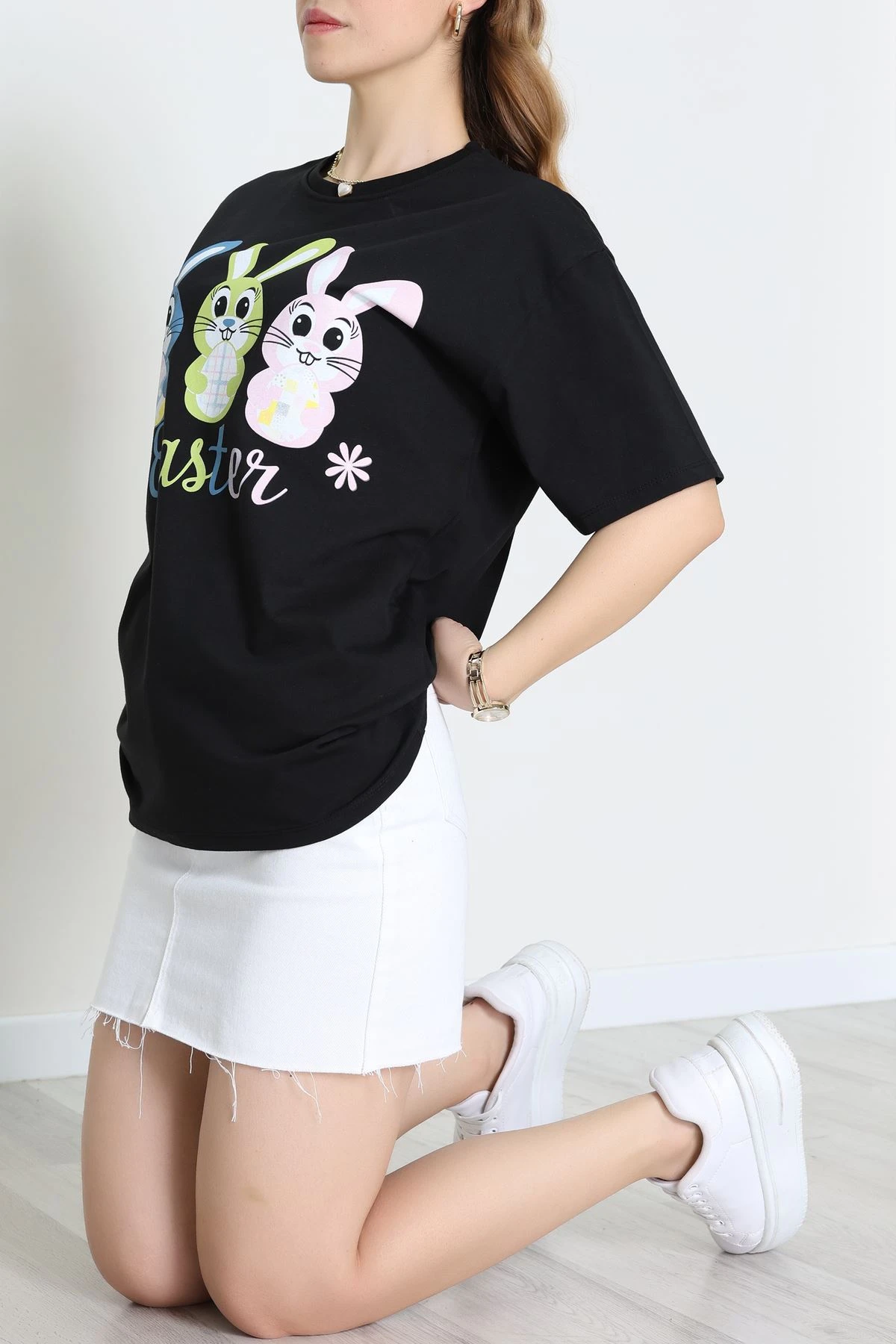 Baskılı Kompakt Penye Tişört Siyahyeşil - 55044.1872.