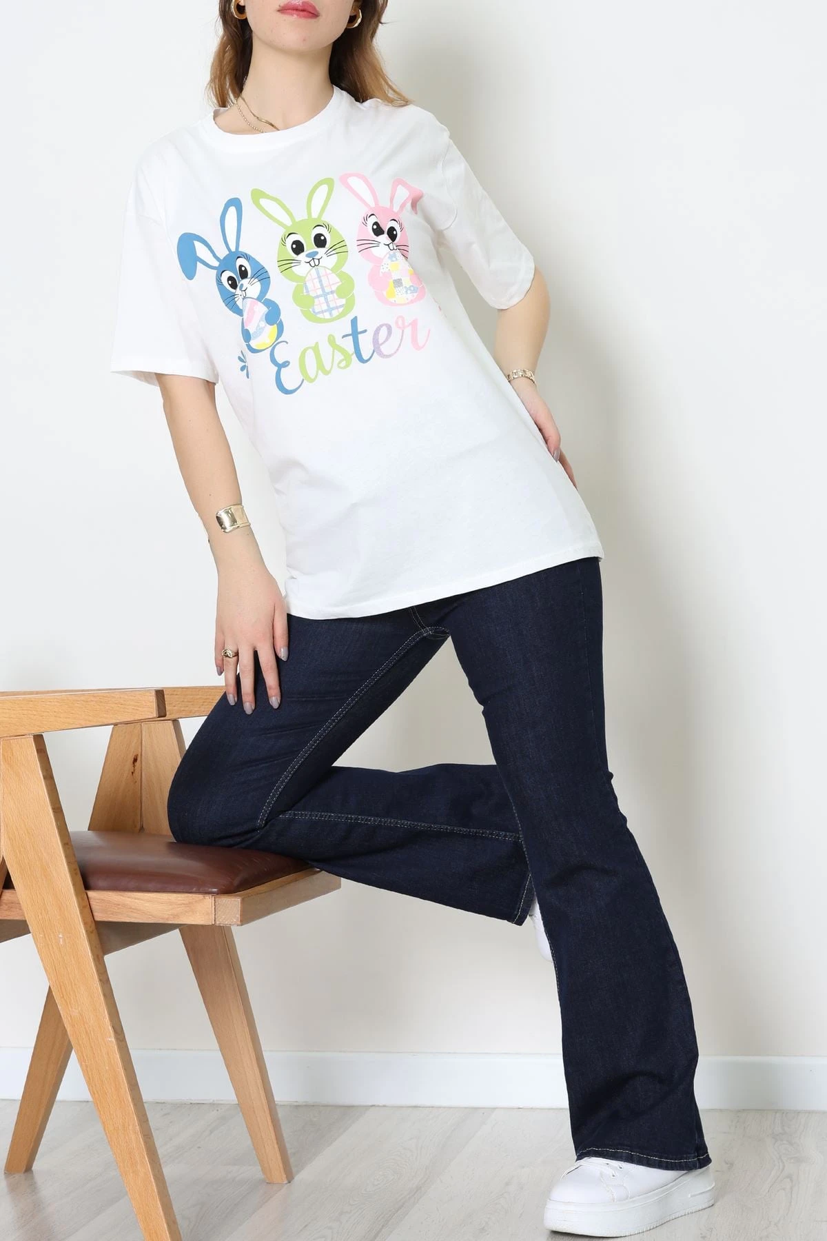 Baskılı Kompakt Penye Tişört Beyazyeşil - 55044.1872.