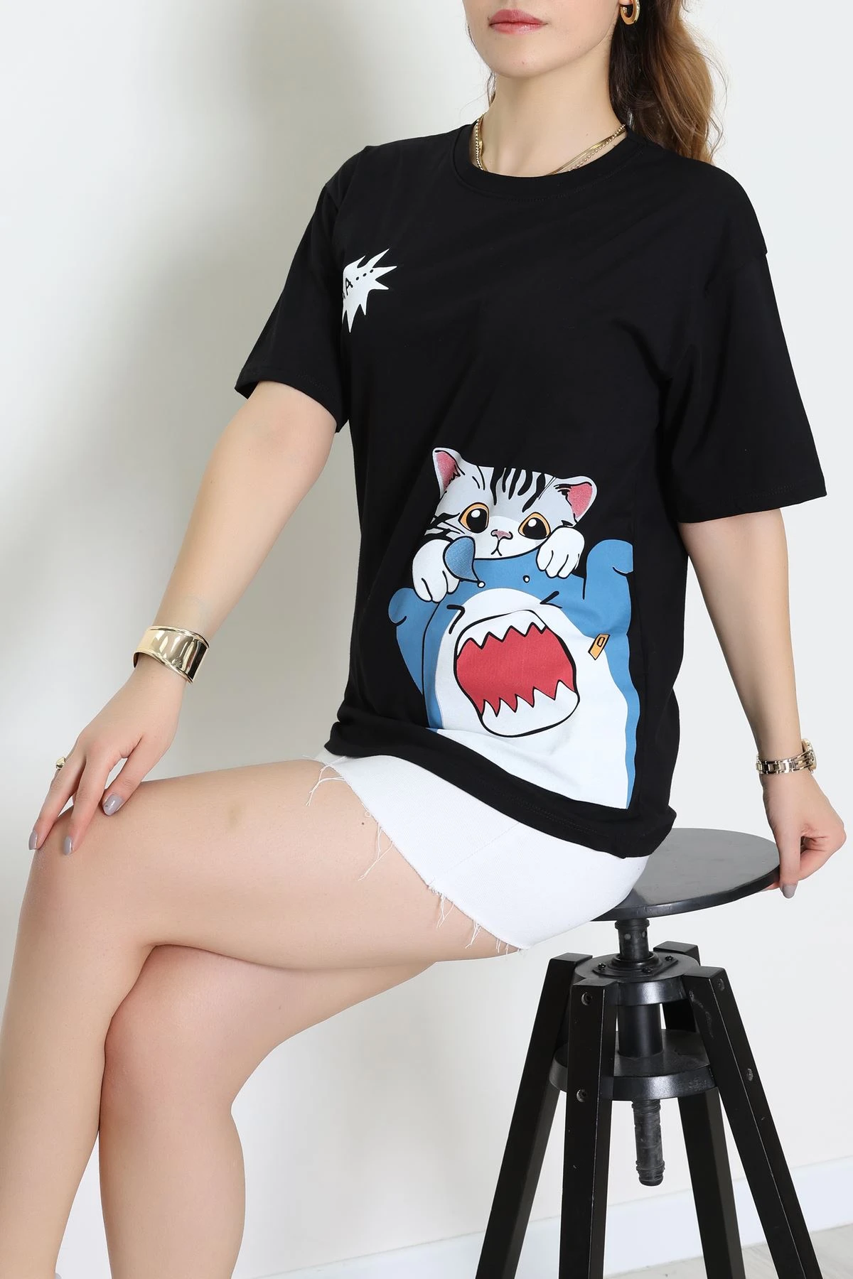 Baskılı Kompakt Penye Tişört Siyahgri - 55044.1872.