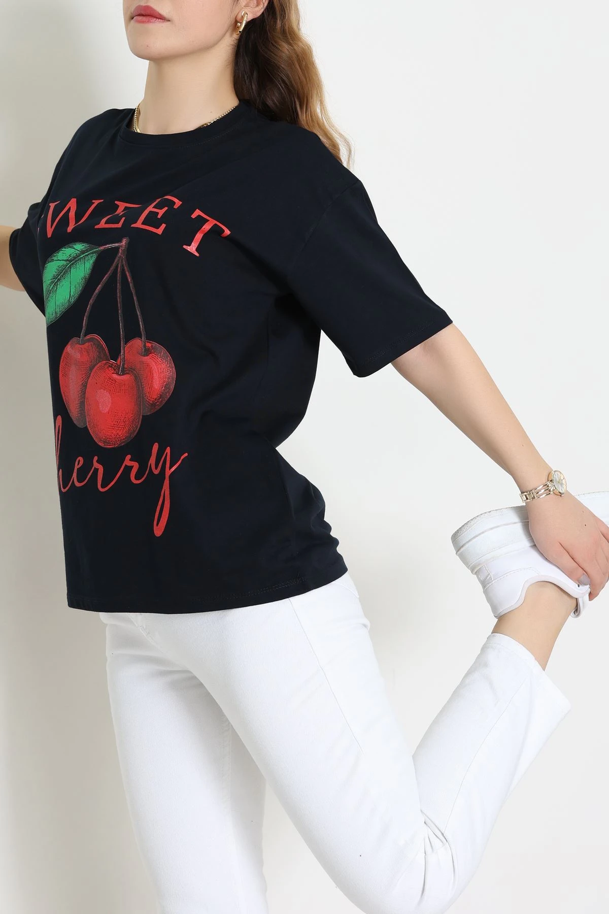 Baskılı Kompakt Penye Tişört Lacivertyeşil - 55044.1872.