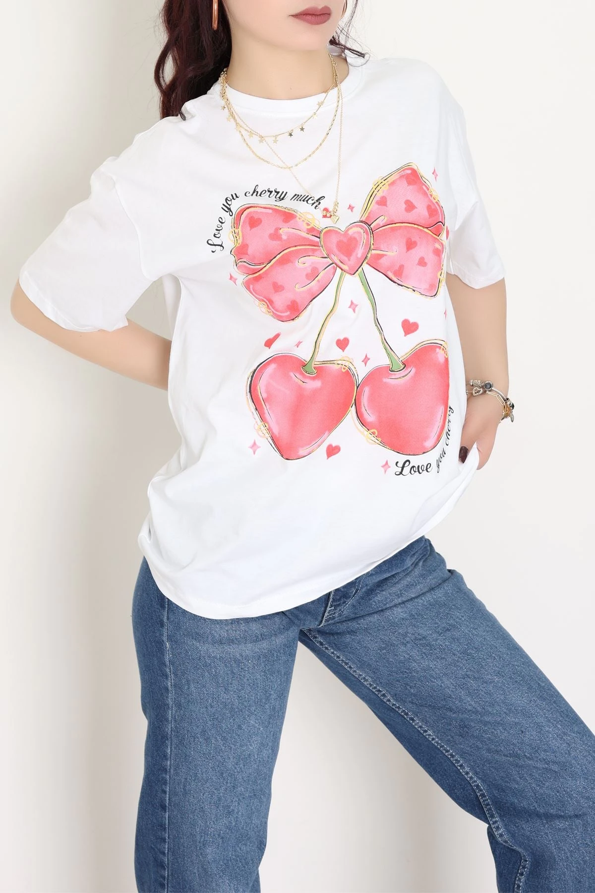 Baskılı Kompakt Penye Tişört Beyazkırmızı - 55044.1872.