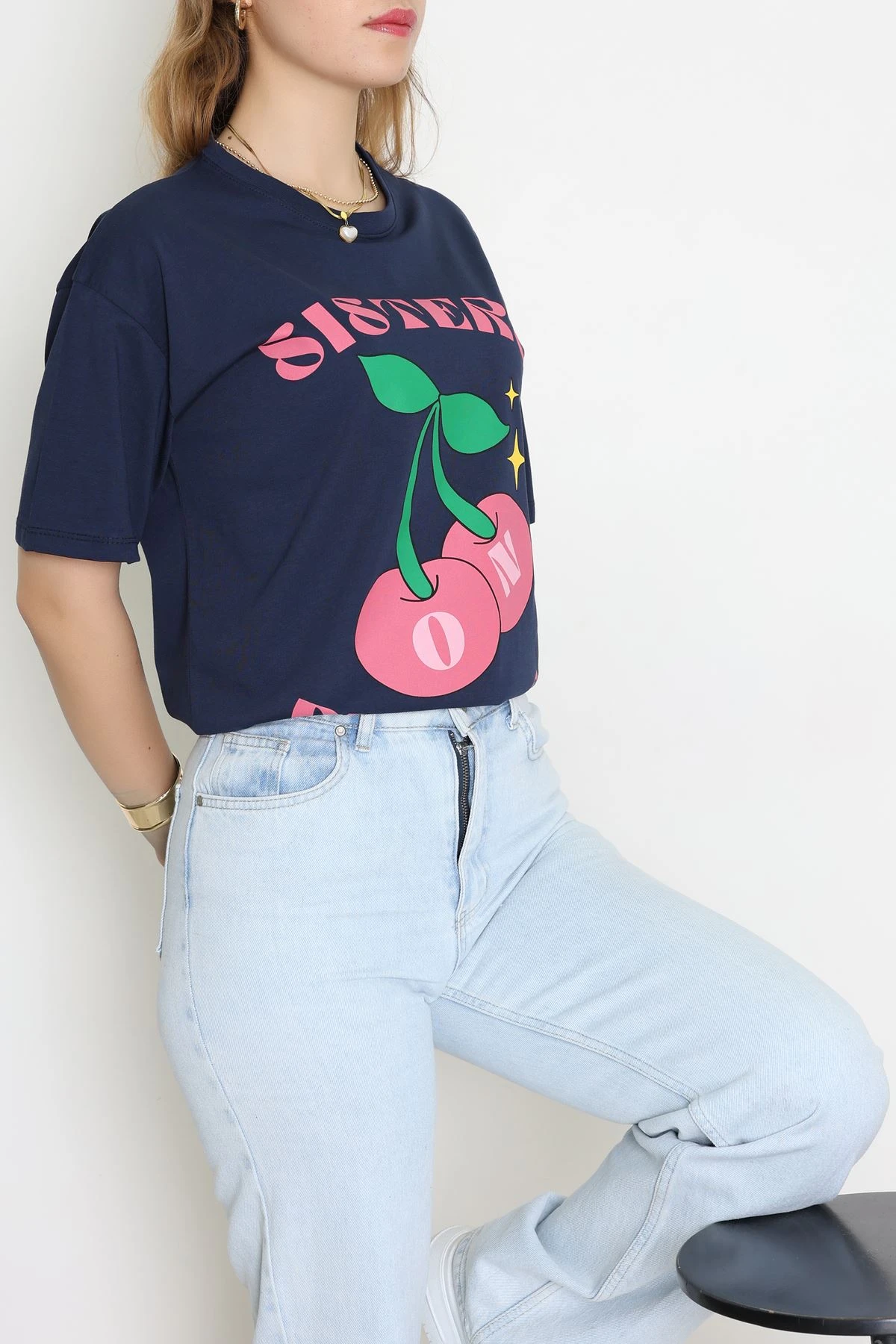 Baskılı Kompakt Penye Tişört Laciyeşil - 55044.1872.