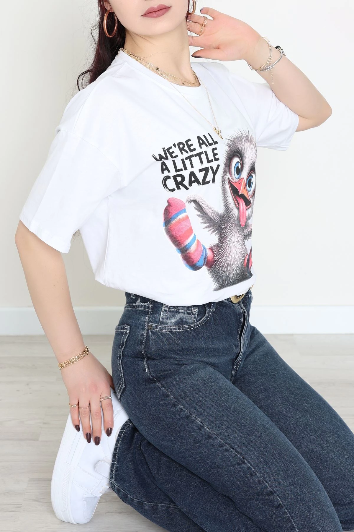 Baskılı Kompakt Penye Tişört Beyazgri - 55044.1872.