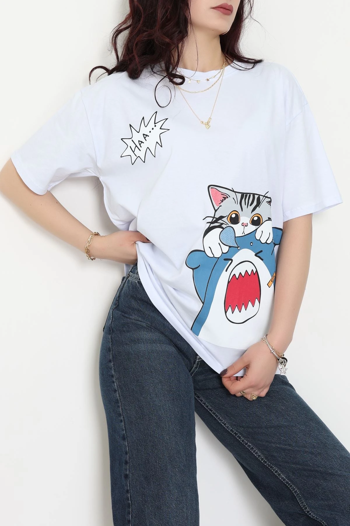 Baskılı Kompakt Penye Tişört Beyazgri1 - 55044.1872.