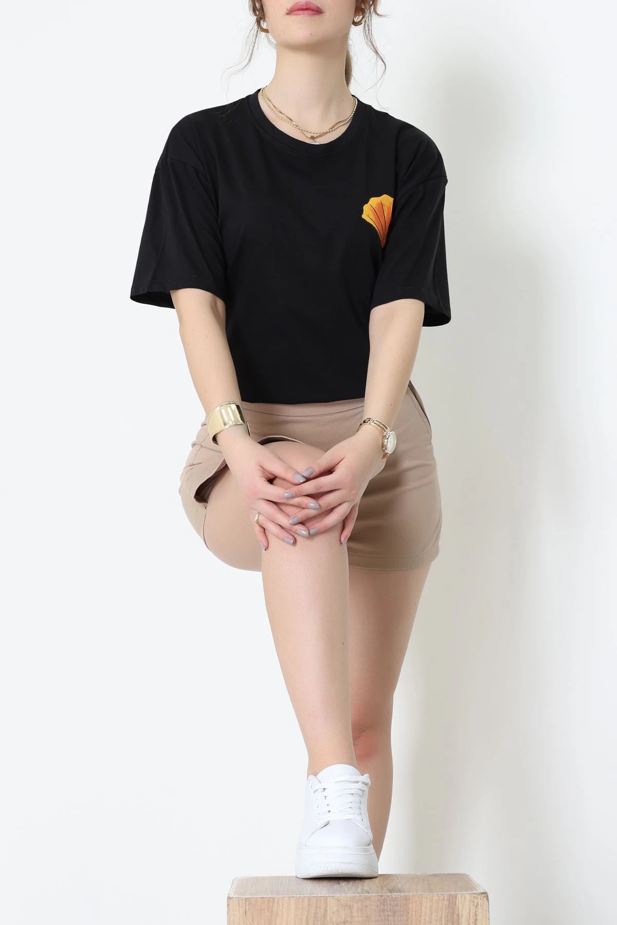 Baskılı Kompakt Penye Tişört Siyahturuncu - 55044.1872.