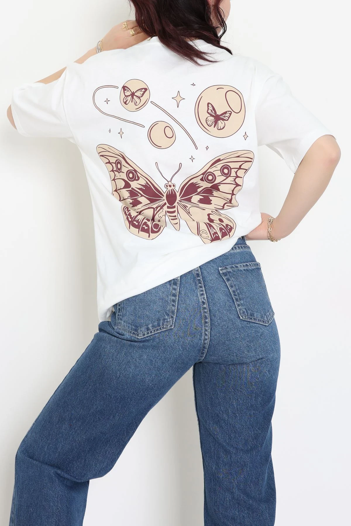 Baskılı Kompakt Penye Tişört Ekrukahve - 55044.1872.