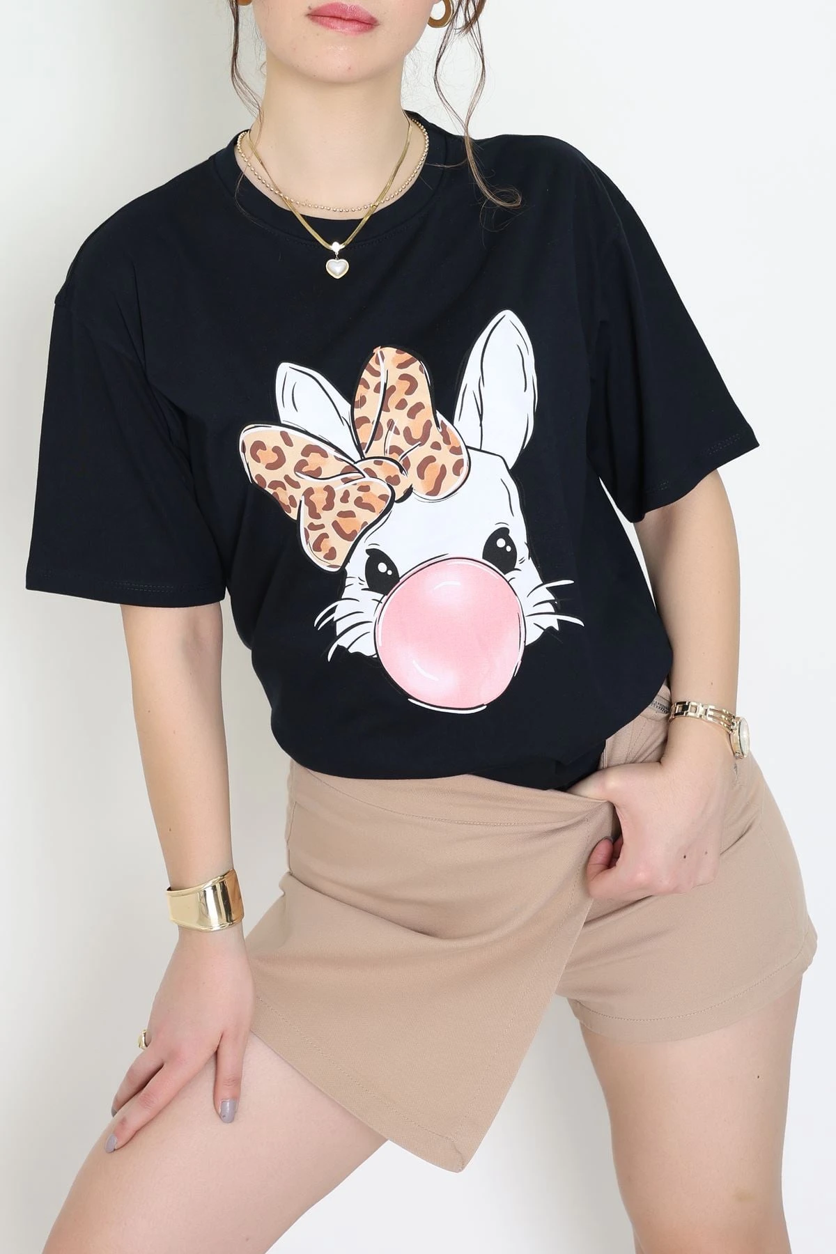 Baskılı Kompakt Penye Tişört Siyahleo - 55044.1872.