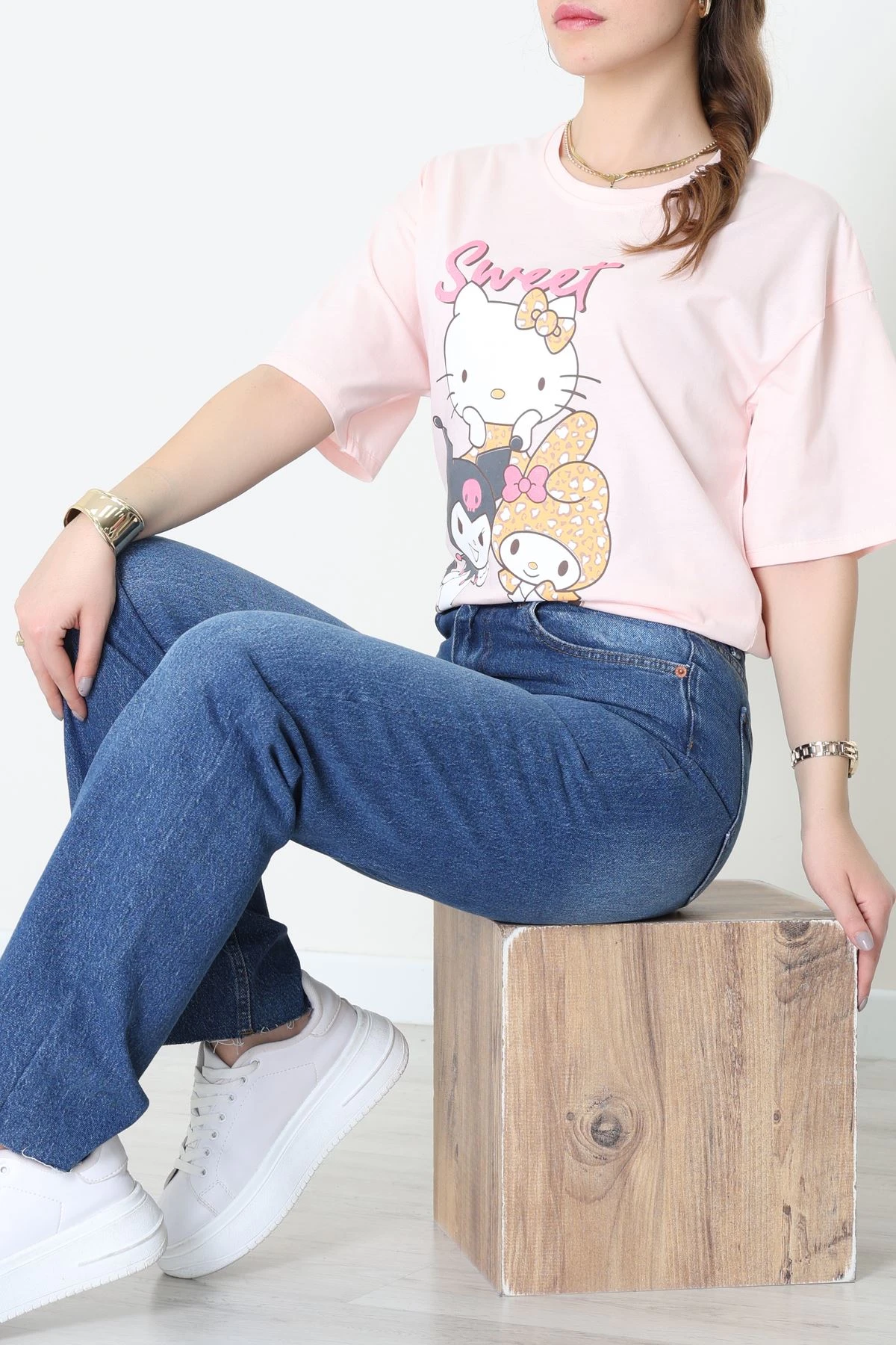 Baskılı Kompakt Penye Tişört Pembesarı - 55044.1872.