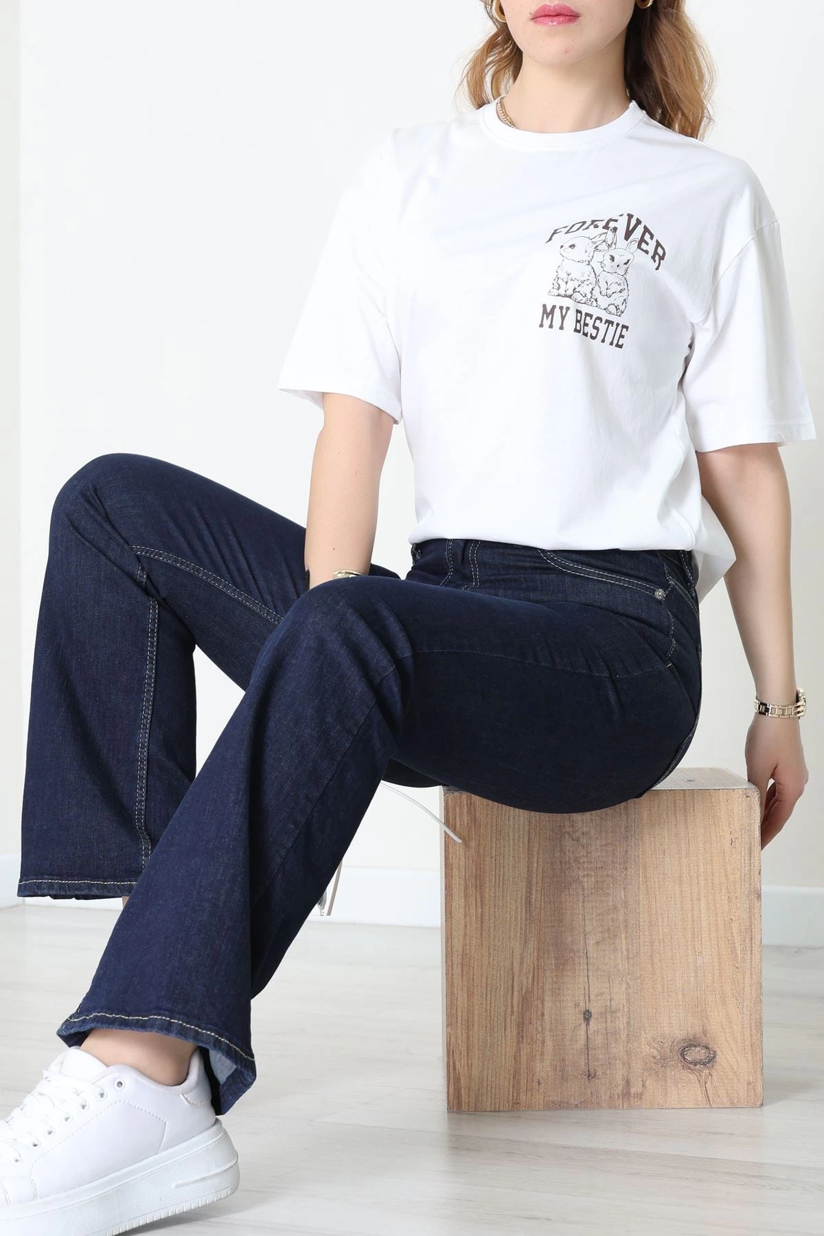 Baskılı Kompakt Penye Tişört Beyazkahve - 55044.1872.