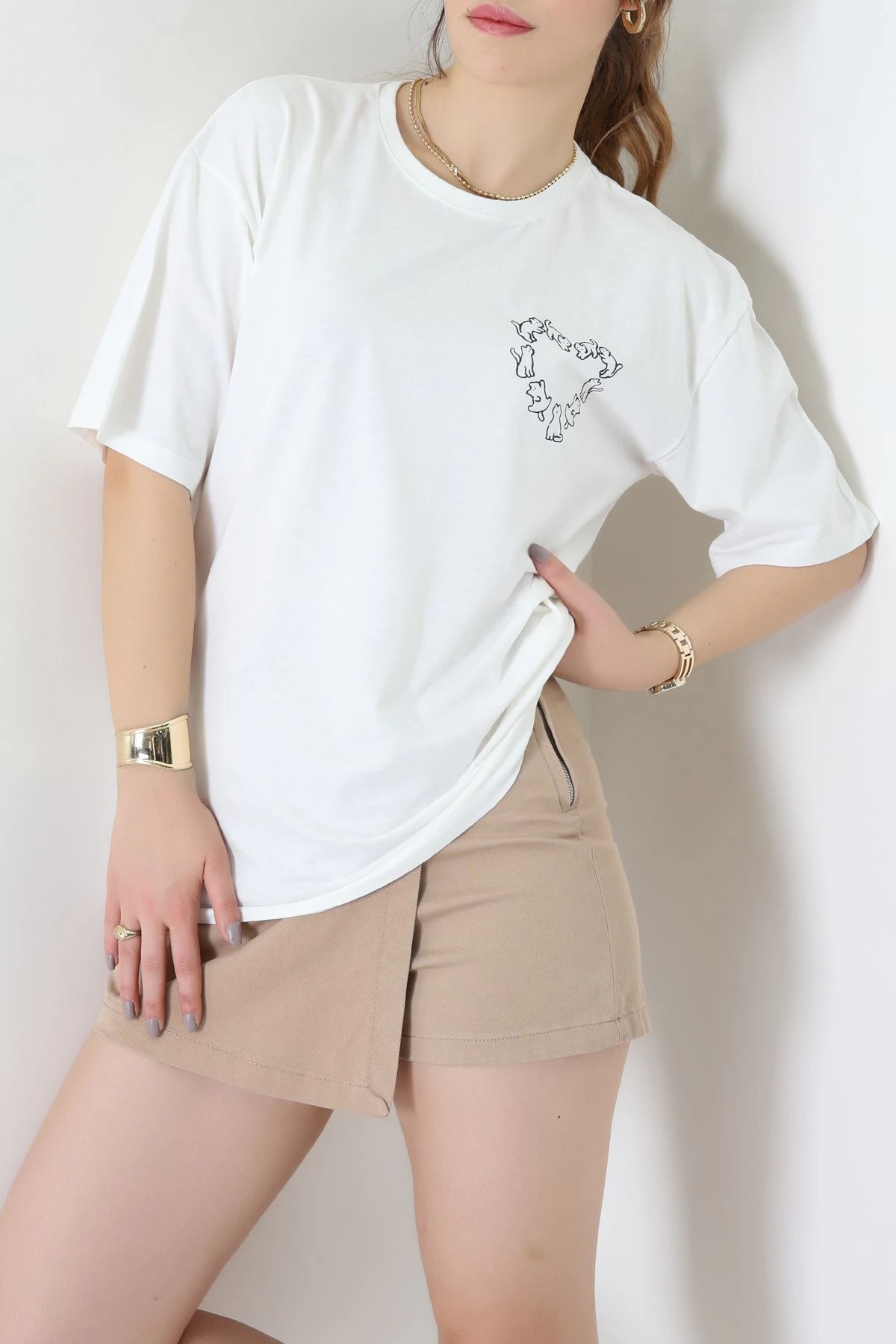 Baskılı Kompakt Penye Tişört Beyazlaci - 55044.1872.