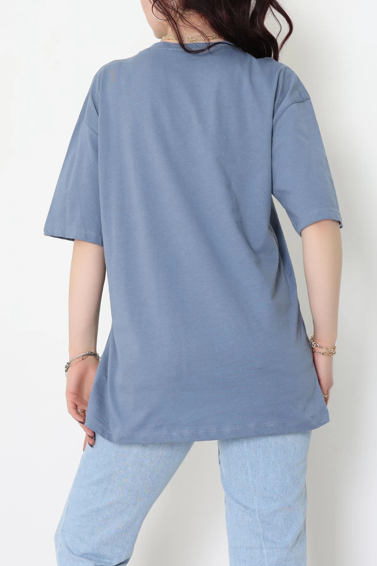 Baskılı Kompakt Penye Tişört Füme - 55044.1872.