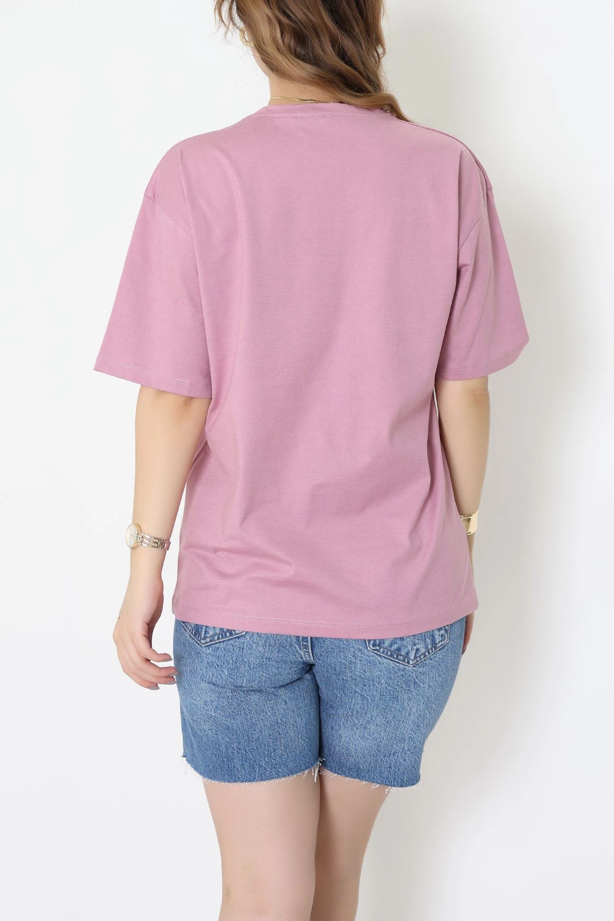 Baskılı Kompakt Penye Tişört Gülkurusu - 55044.1872.