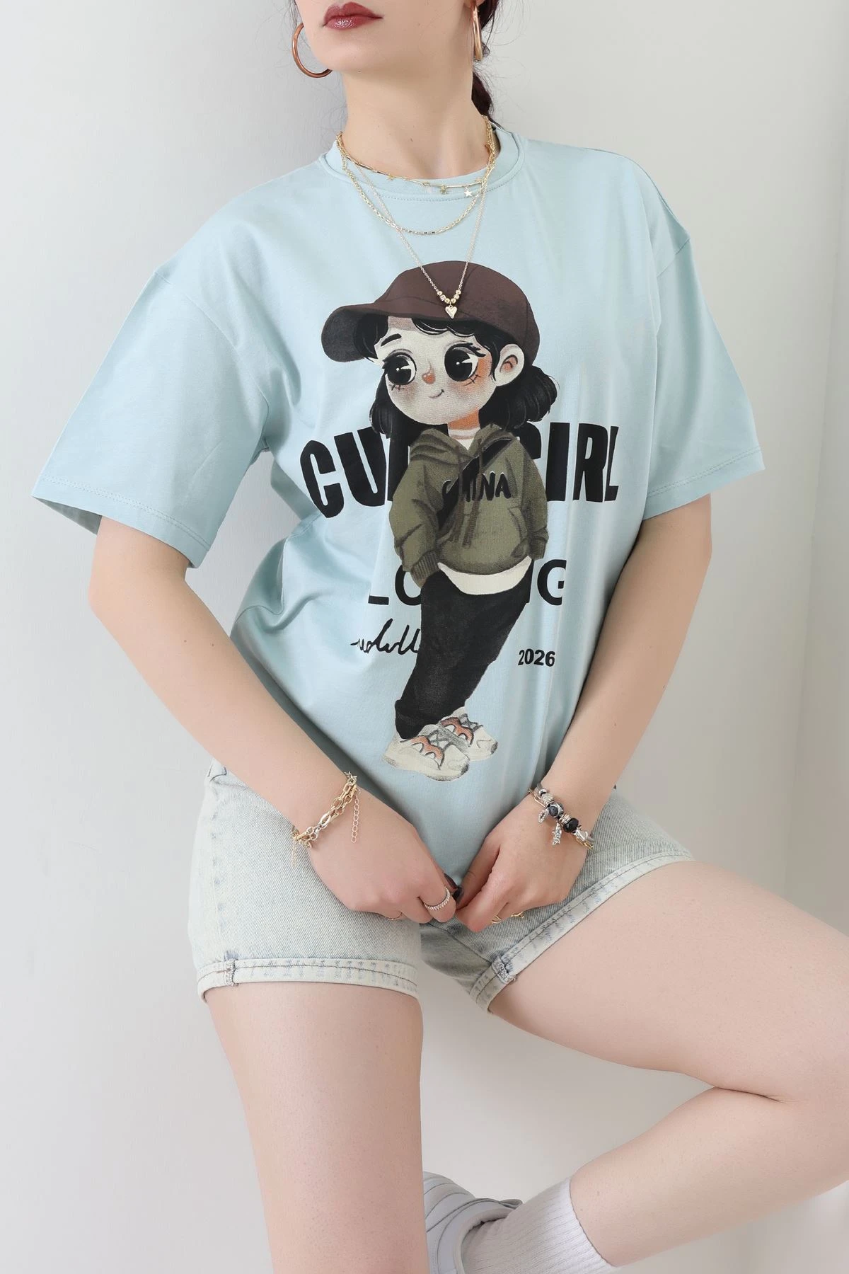 Baskılı Kompakt Penye Tişört Mintkahve - 55044.1872.