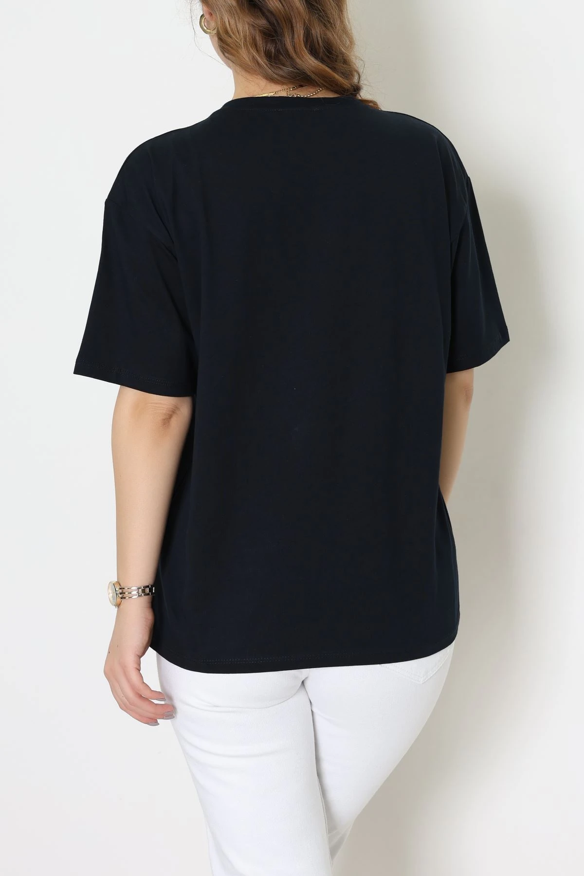 Baskılı Kompakt Penye Tişört Lacivertyeşil - 55044.1872.