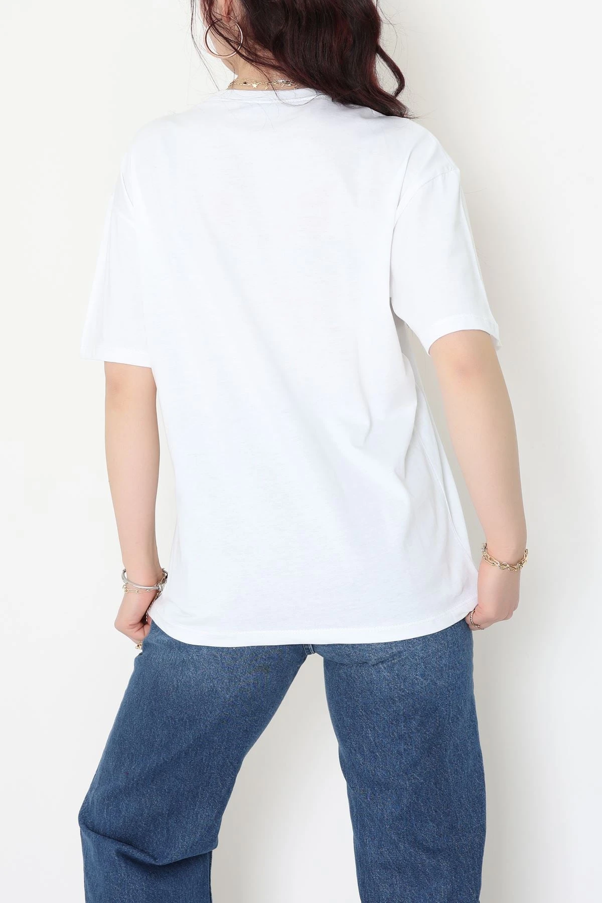 Baskılı Kompakt Penye Tişört Beyazkırmızı - 55044.1872.