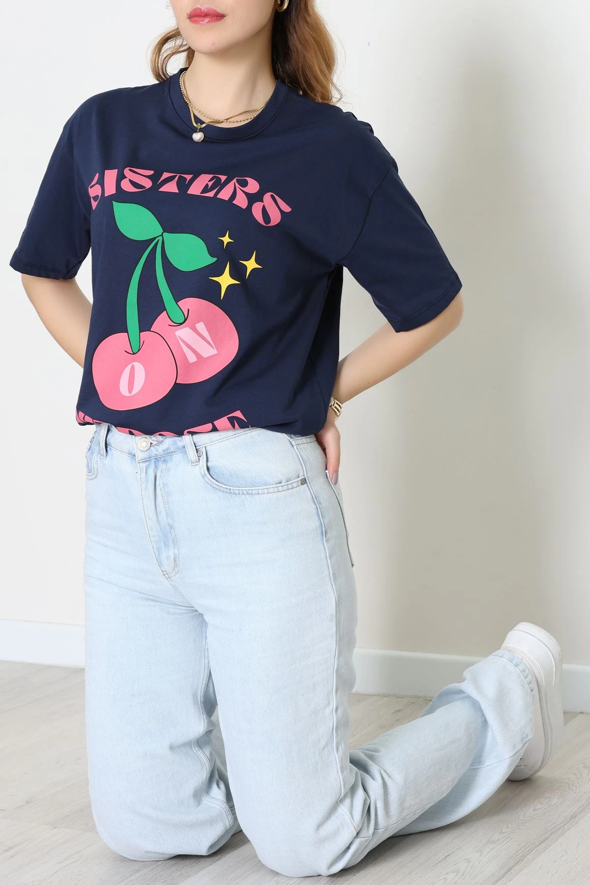 Baskılı Kompakt Penye Tişört Laciyeşil - 55044.1872.