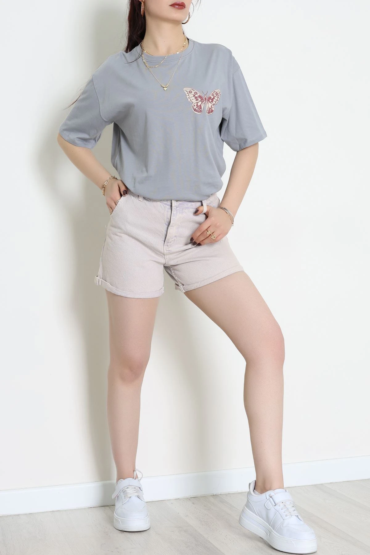 Baskılı Kompakt Penye Tişört Grikrem1 - 55044.1872.