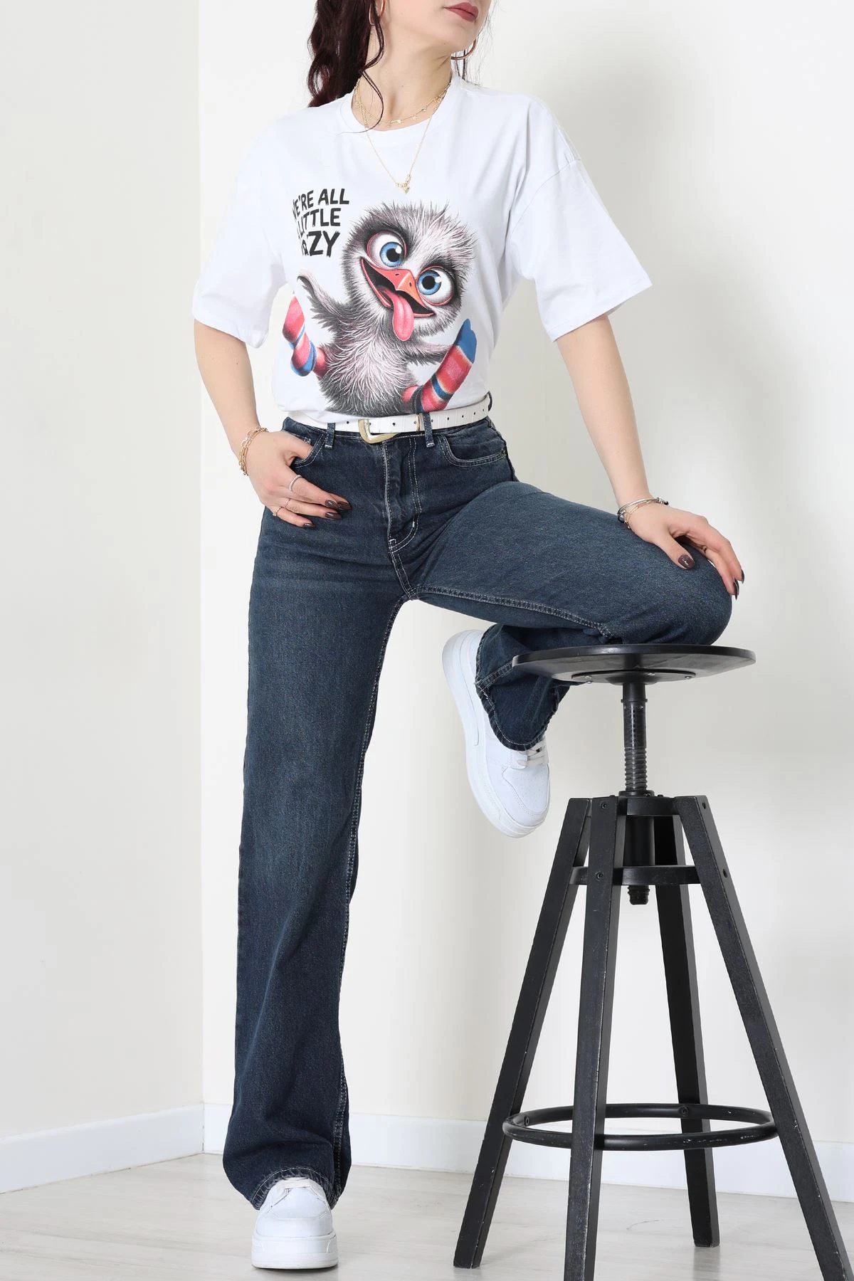 Baskılı Kompakt Penye Tişört Beyazgri - 55044.1872.