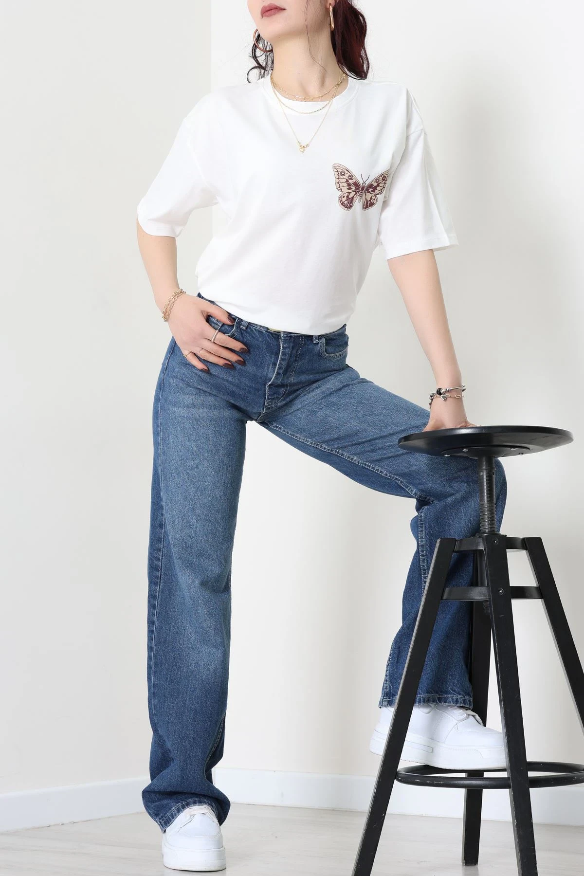 Baskılı Kompakt Penye Tişört Ekrukahve - 55044.1872.