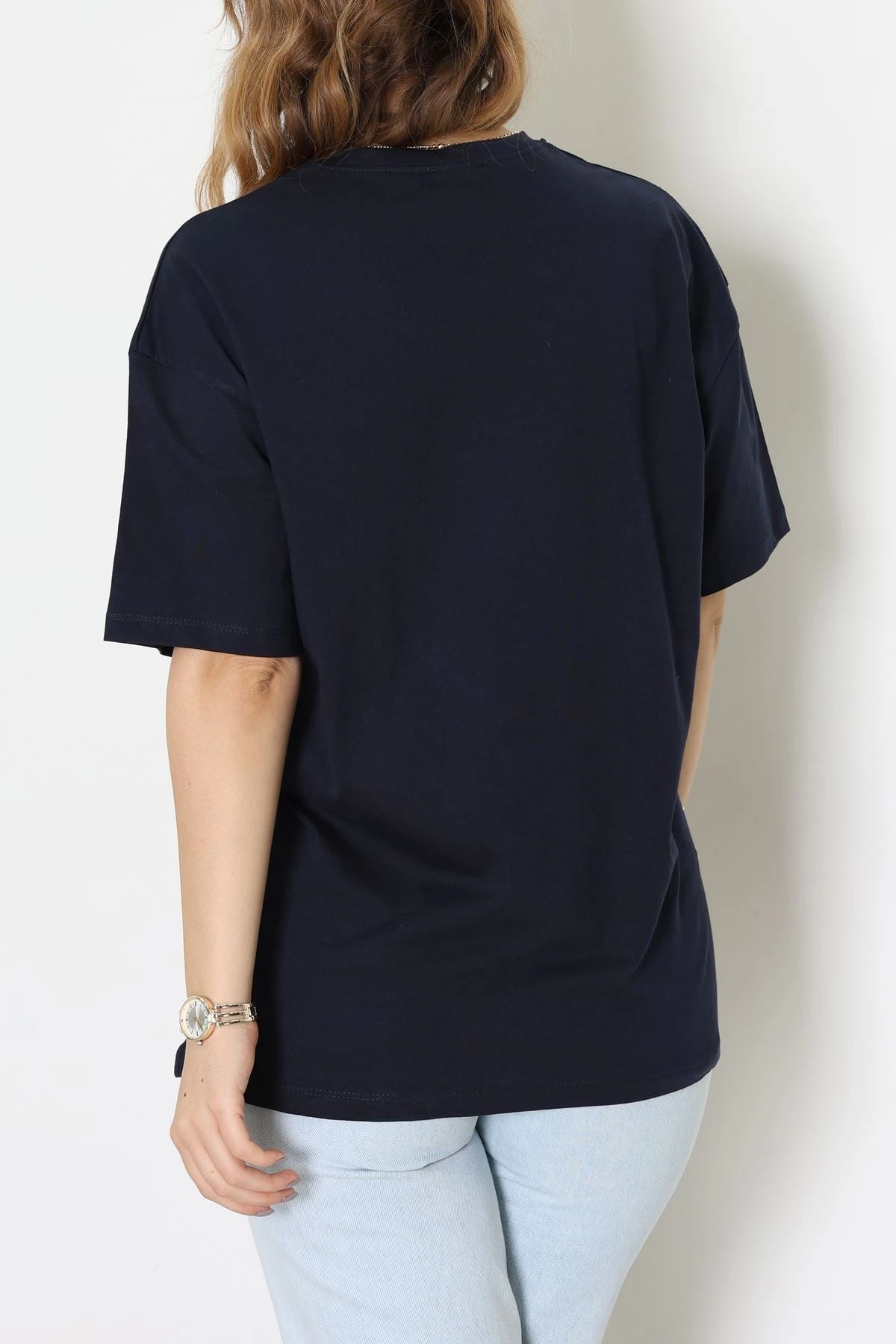 Baskılı Kompakt Penye Tişört Lacivertgri - 55044.1872.