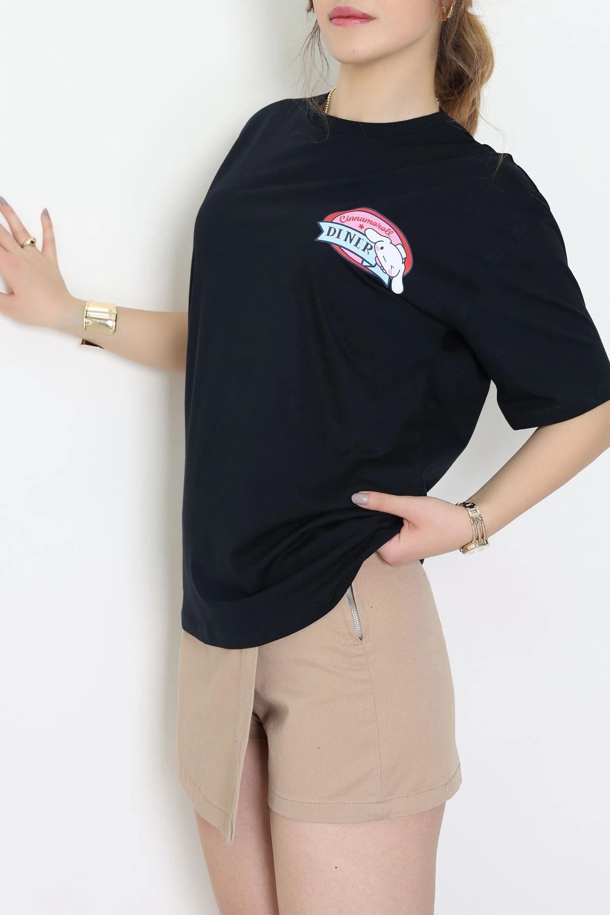 Baskılı Kompakt Penye Tişört Siyahmavi - 55044.1872.