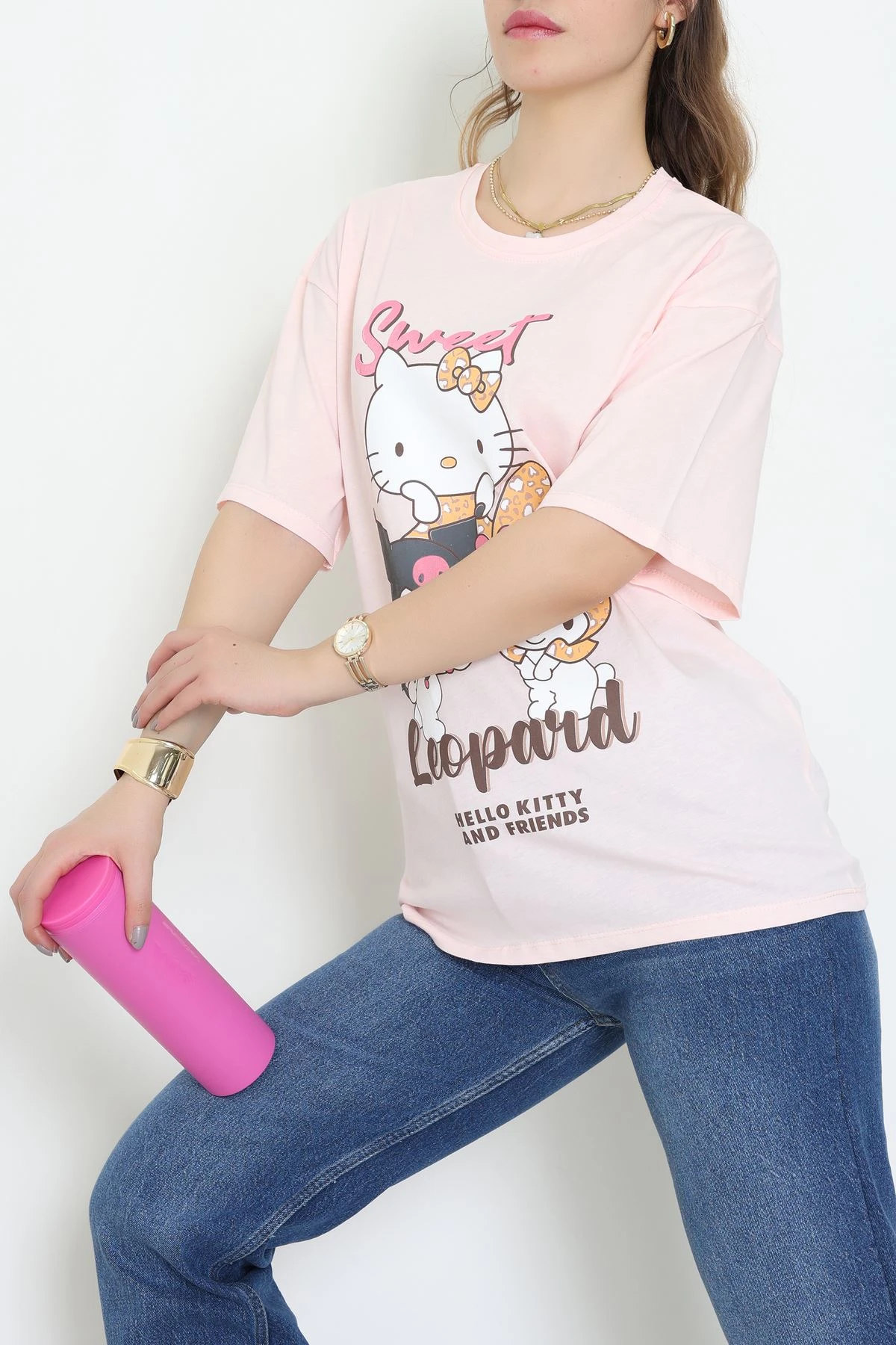 Baskılı Kompakt Penye Tişört Pembesarı - 55044.1872.