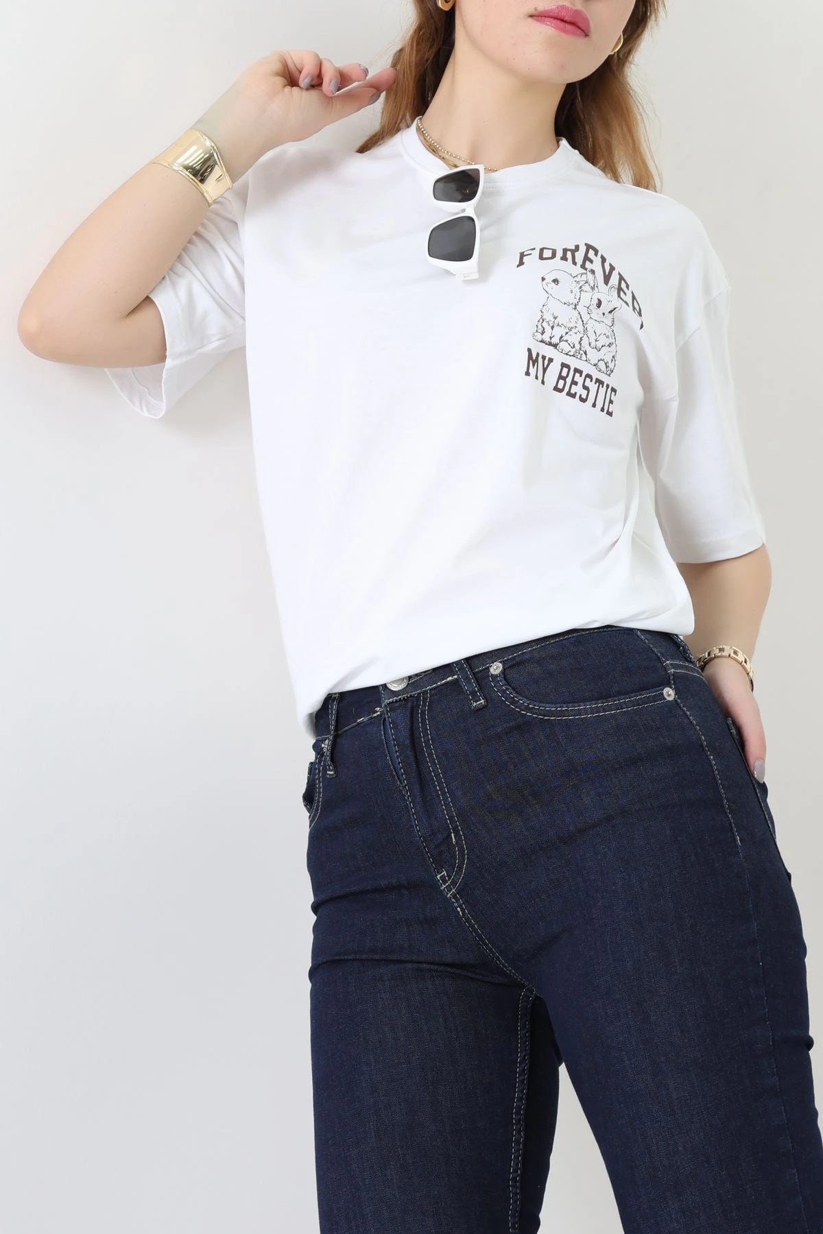 Baskılı Kompakt Penye Tişört Beyazkahve - 55044.1872.