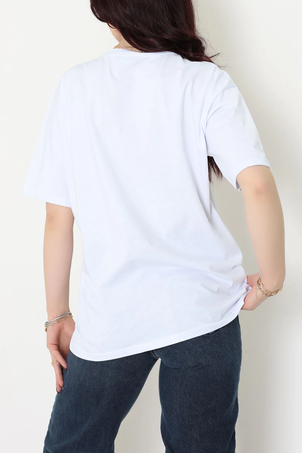 Baskılı Kompakt Penye Tişört Beyazyeşil1 - 55044.1872.