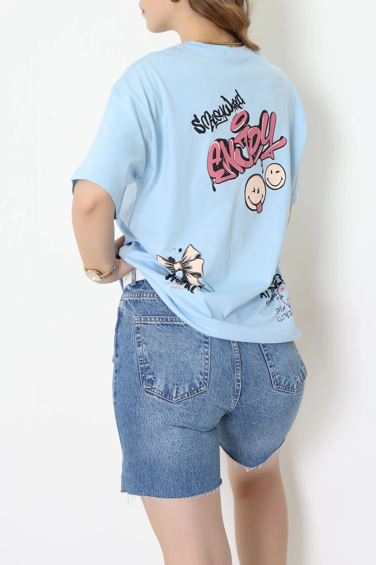 Baskılı Kompakt Penye Tişört Mavikırmızı - 55044.1872.