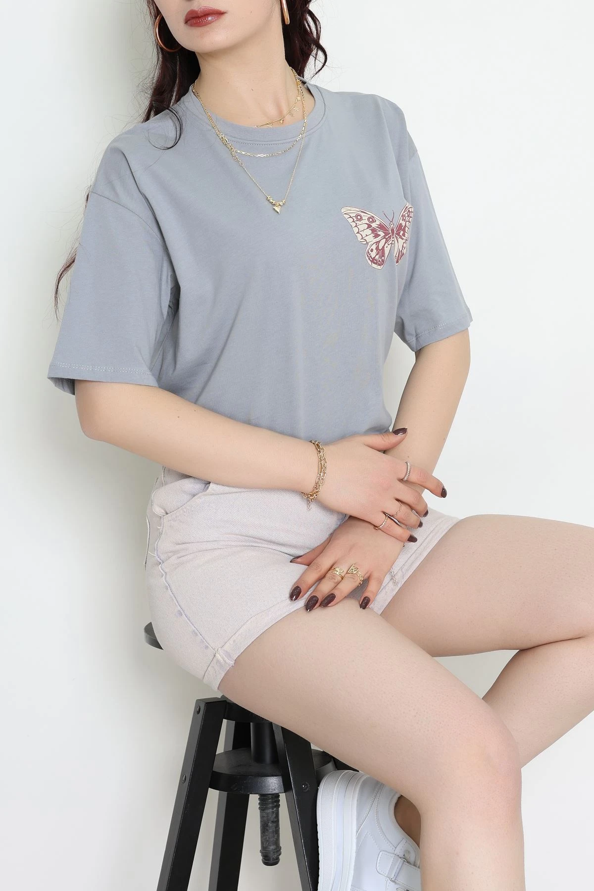 Baskılı Kompakt Penye Tişört Grikrem1 - 55044.1872.