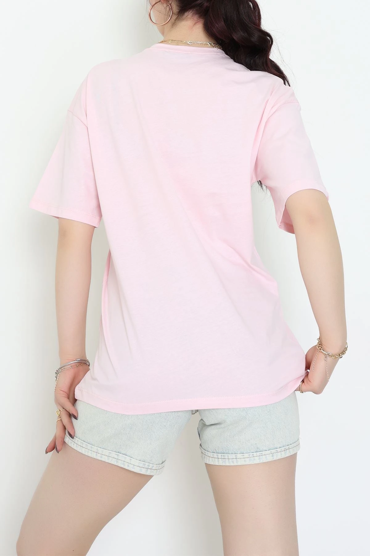 Baskılı Kompakt Penye Tişört Pembekahve - 55044.1872.