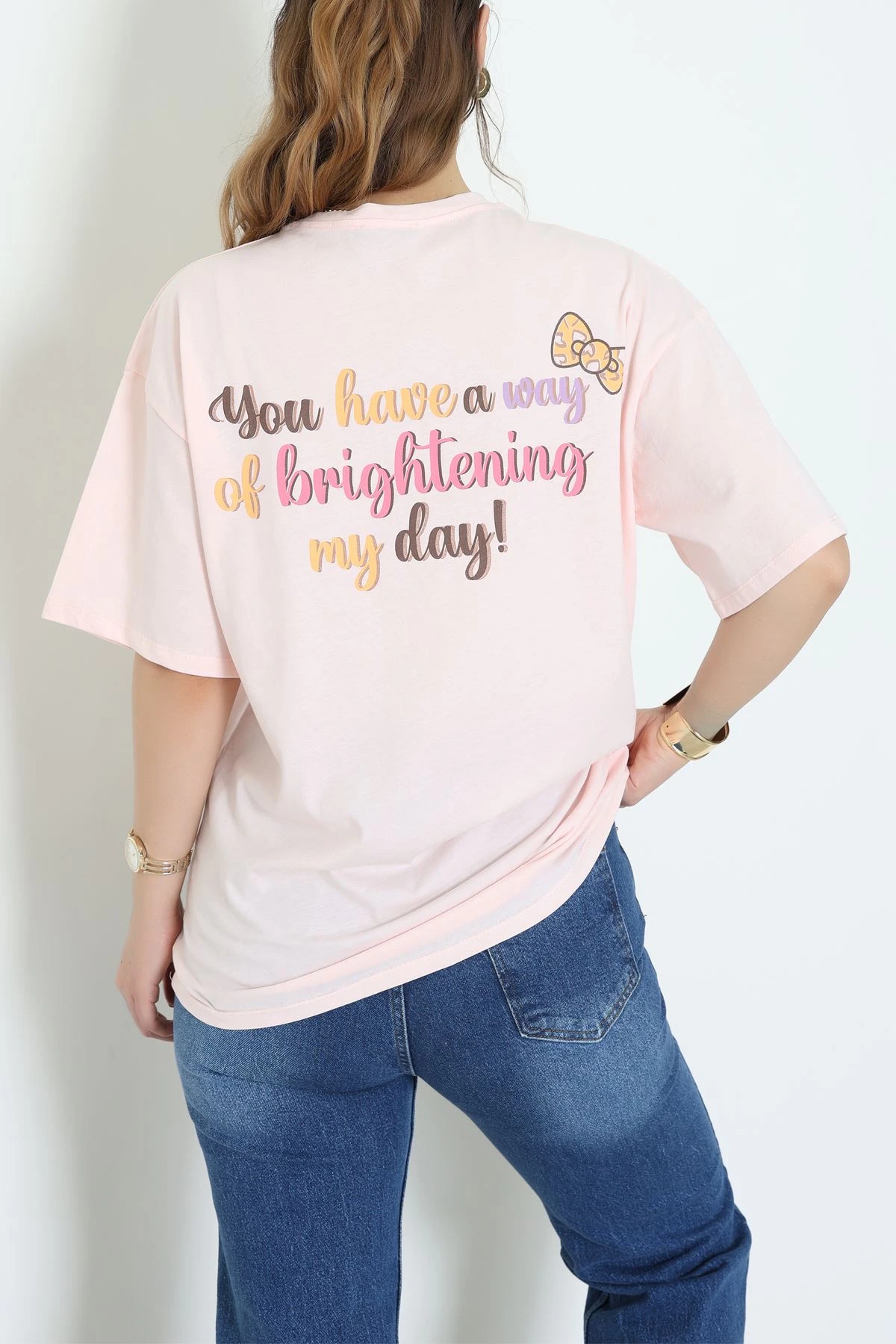 Baskılı Kompakt Penye Tişört Pembesarı - 55044.1872.