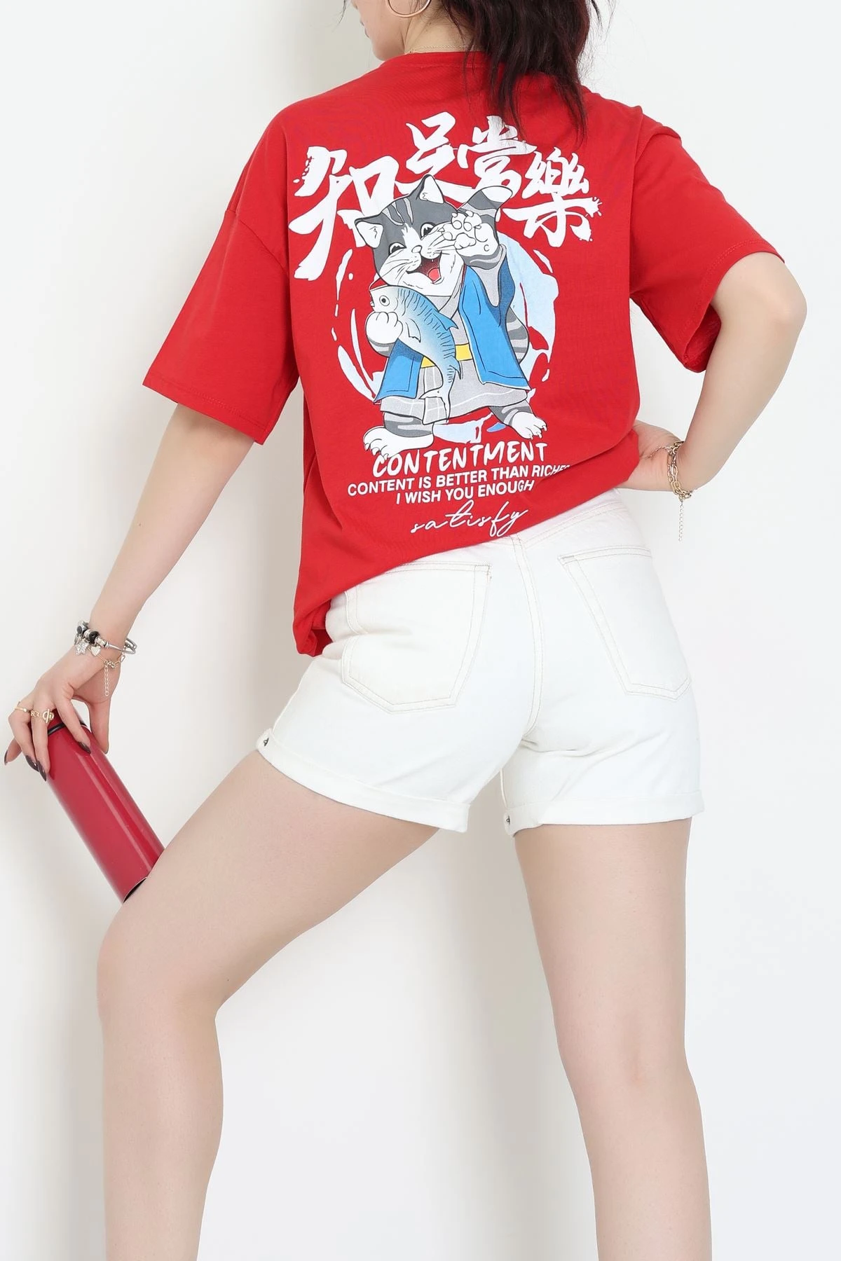 Baskılı Kompakt Penye Tişört Kırmızımavi - 55044.1872.