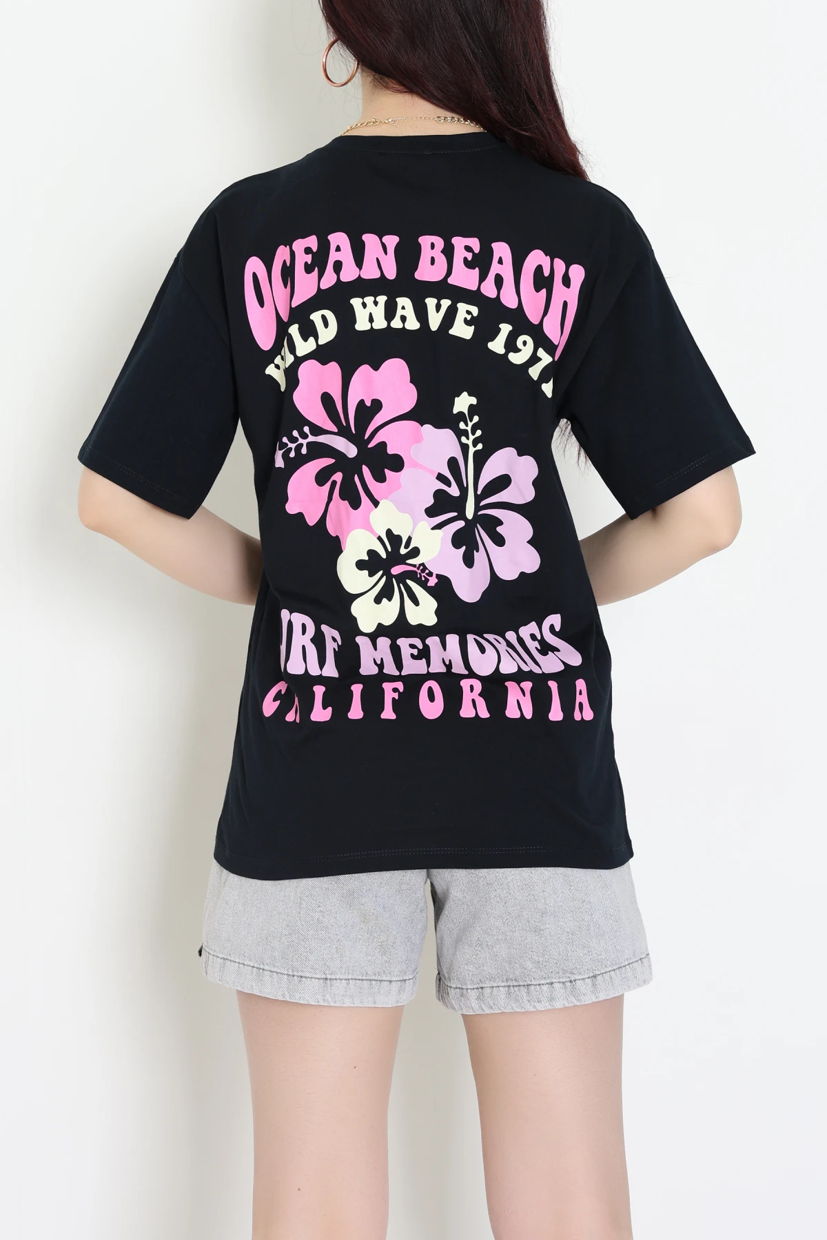 Baskılı Kompakt Penye Tişört Siyahpembe - 55044.1872.