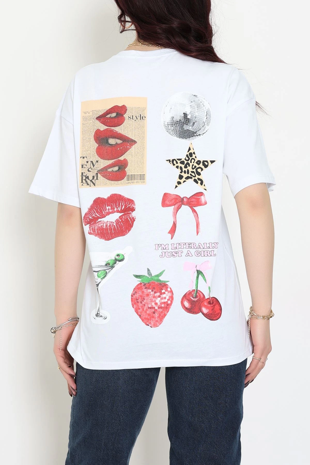 Baskılı Kompakt Penye Tişört Beyazkiraz - 55044.1872.