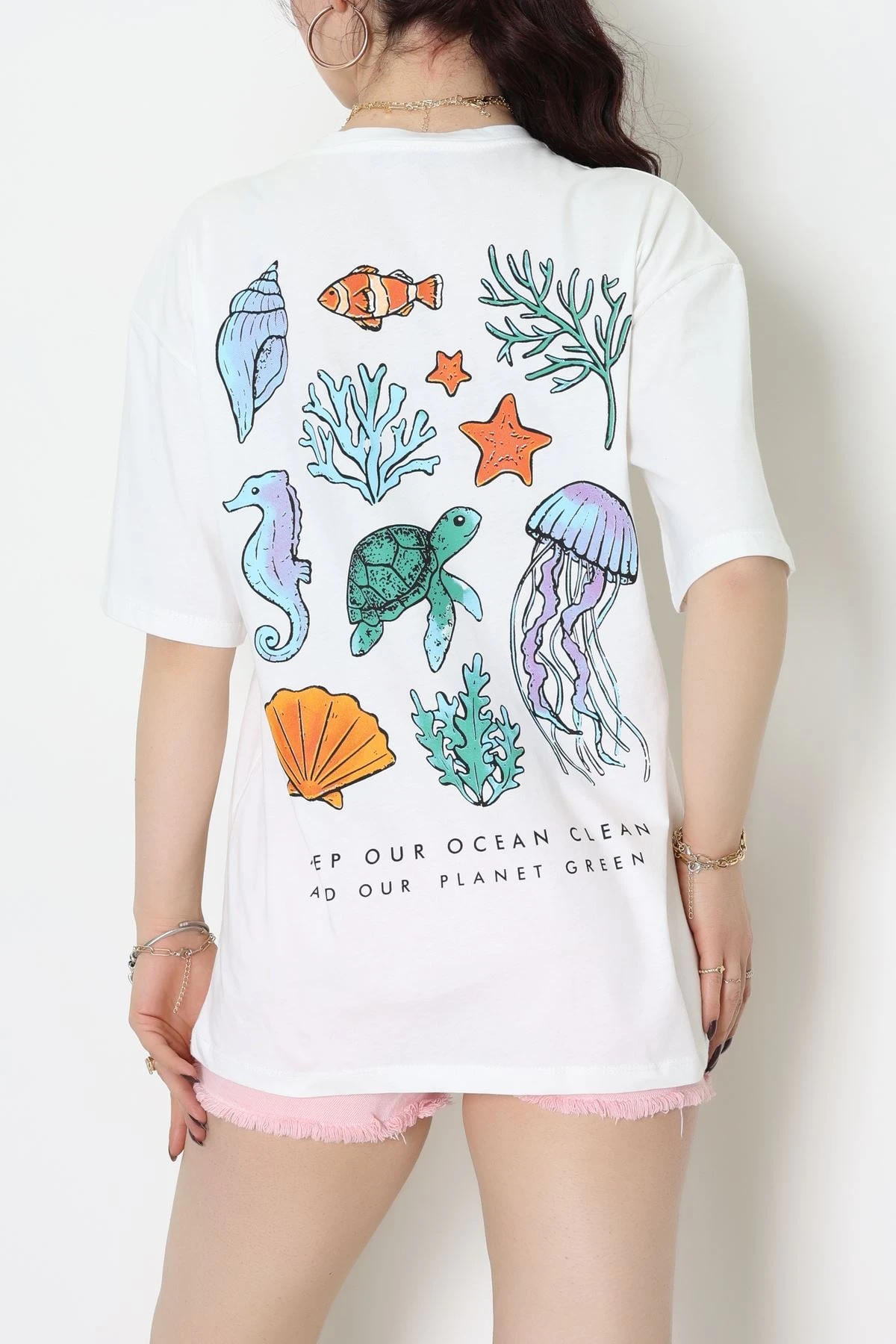 Baskılı Kompakt Penye Tişört Beyazturuncu - 55044.1872.