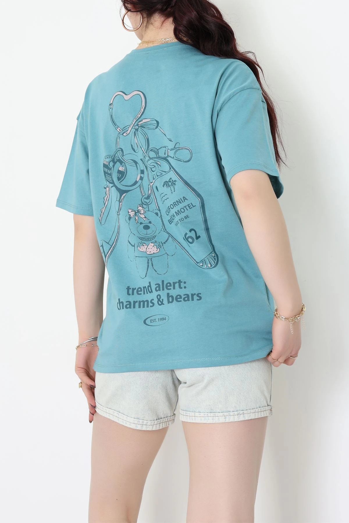 Baskılı Kompakt Penye Tişört Mint - 55044.1872.