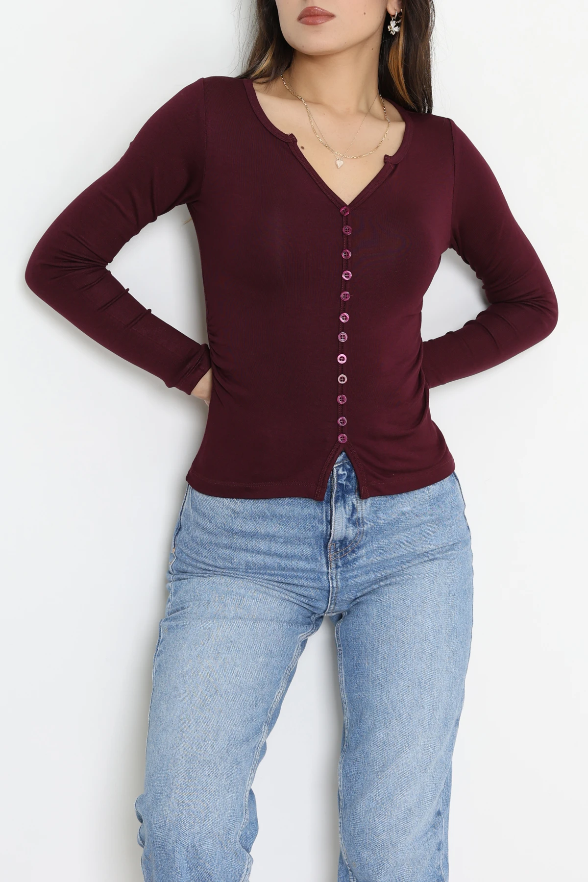 Buzzy Ribana Önden Düğmeli Body Bordo - 55095.1567.