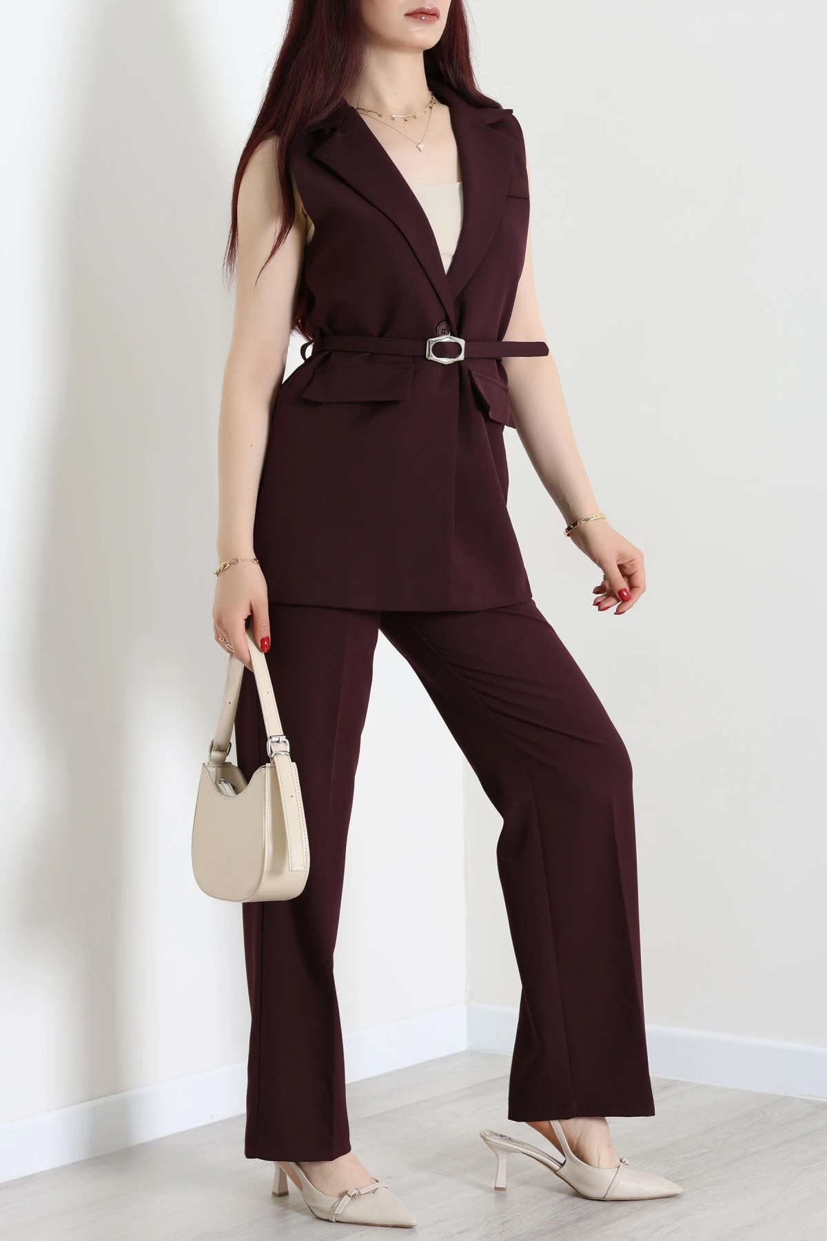 Double Astarlı Kemerli Takım Mürdüm - 55136.1397.